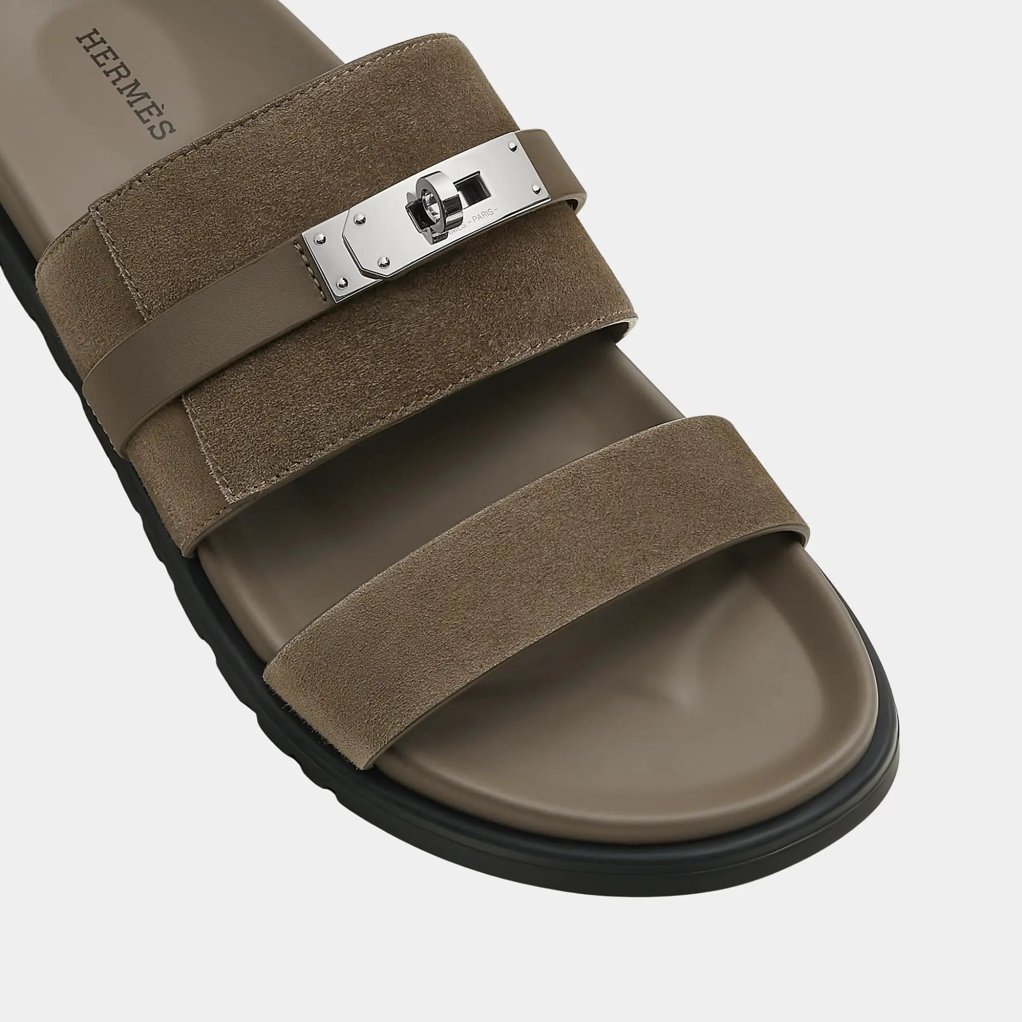 Hermes Jackson Sandals Suede Goatskin And Calfskin, Etoupe, Top