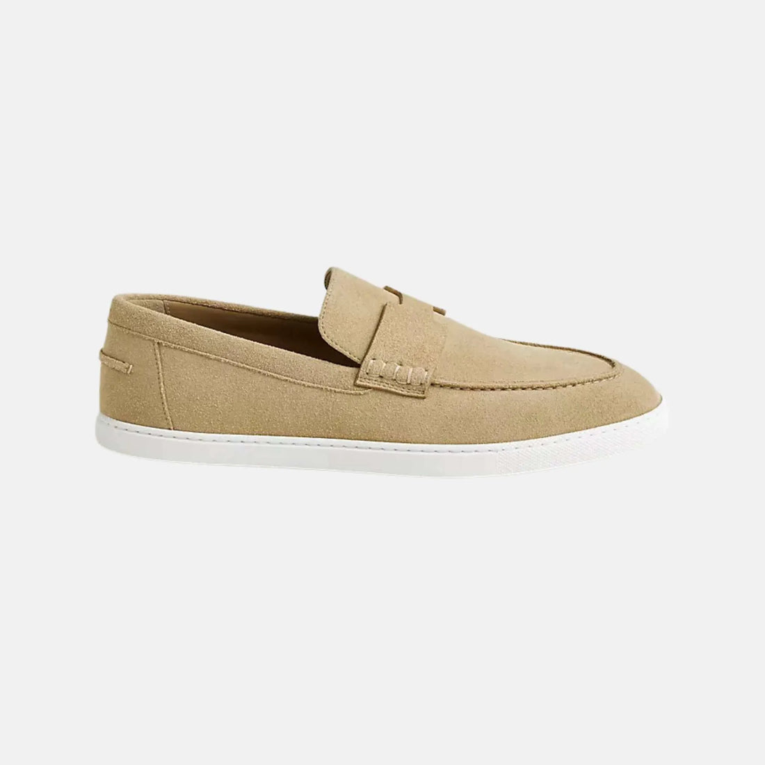 Hermes Job Loafer Suede Calfskin, Beige Albatre, Side