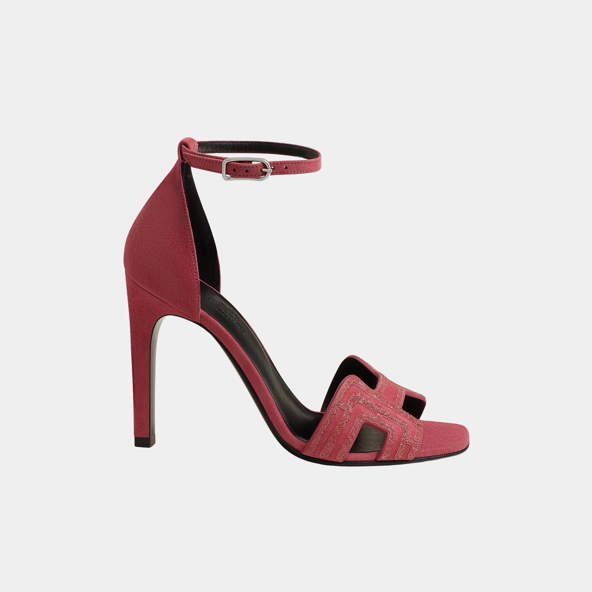 Hermes Joy 105 Sandals Suede Goatskin with Arcane Motif, Rose Amarante, Side