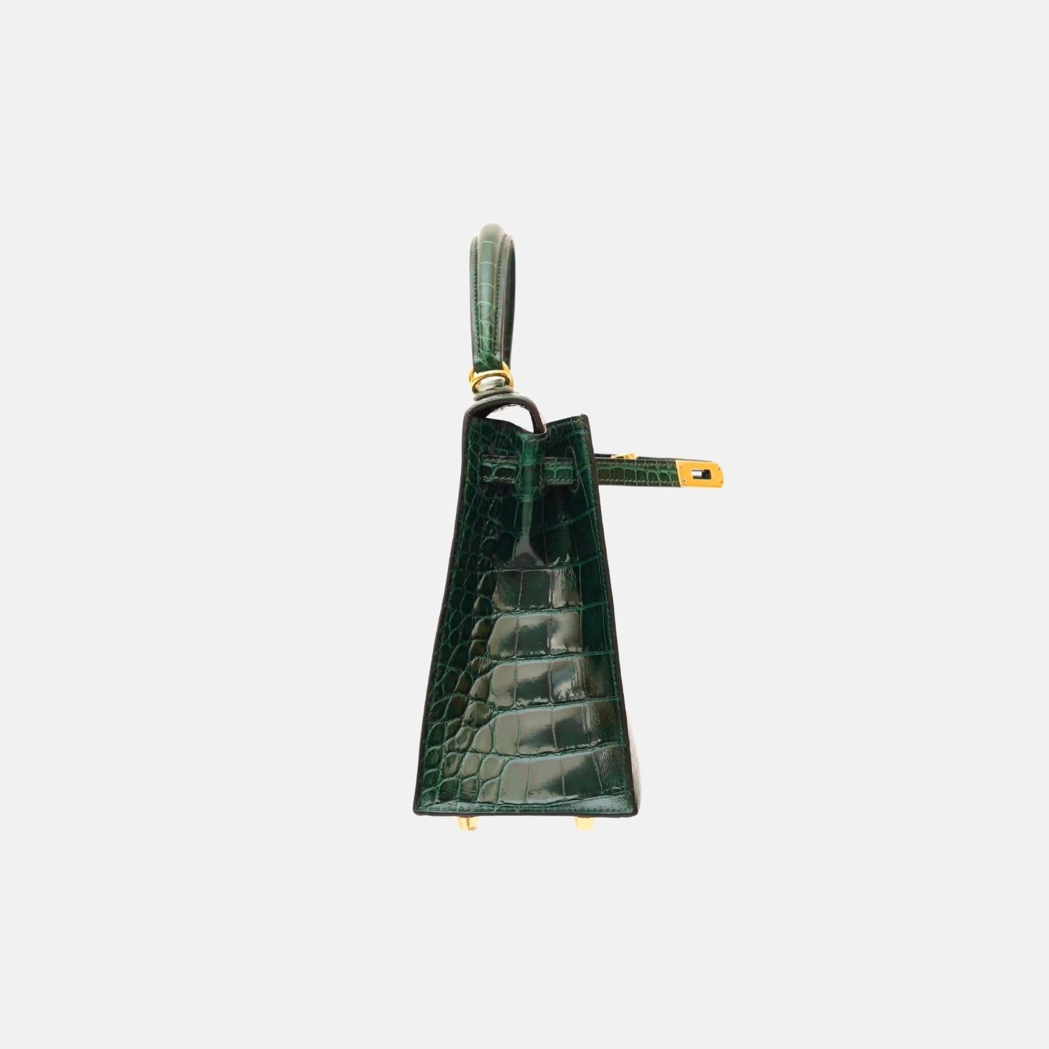 Hermes Kelly 25 Vert Fonce Shiny Alligator GHW, Side