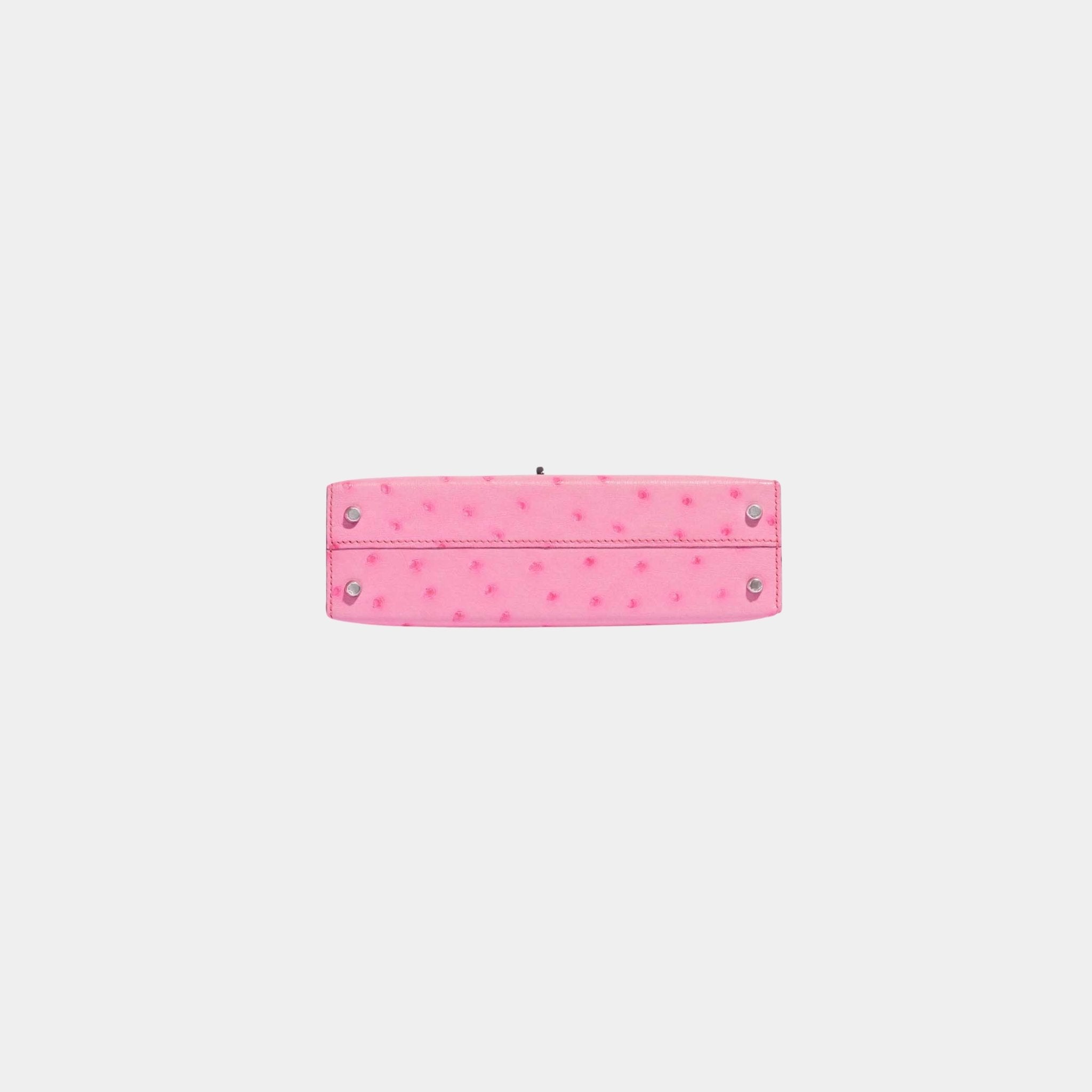 Hermes Kelly Mini II 20 In 5P Bubblegum Ostrich PHW, Bottom