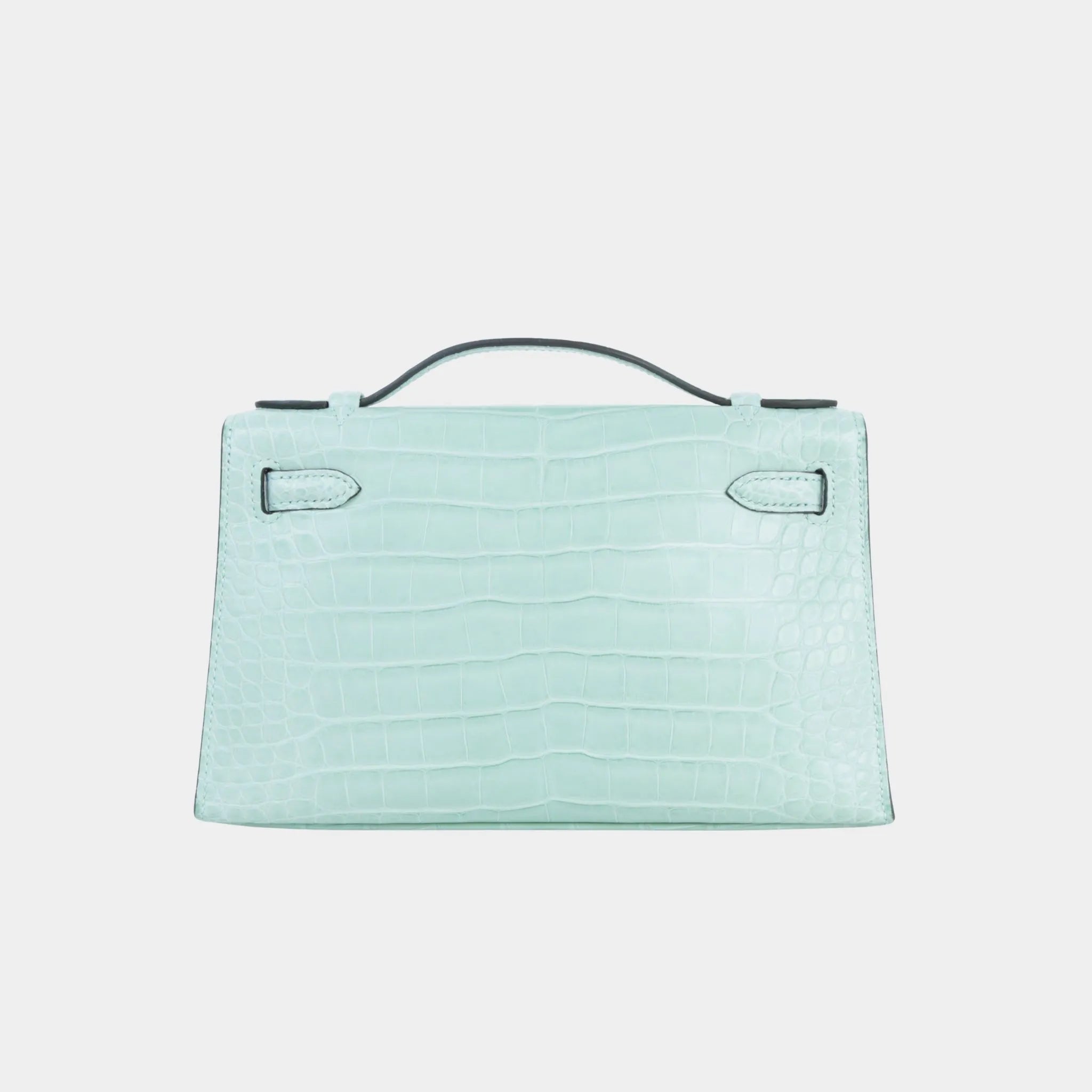 Hermes Kelly Pochette Matte Alligator Vert D’Eau GHW, Back