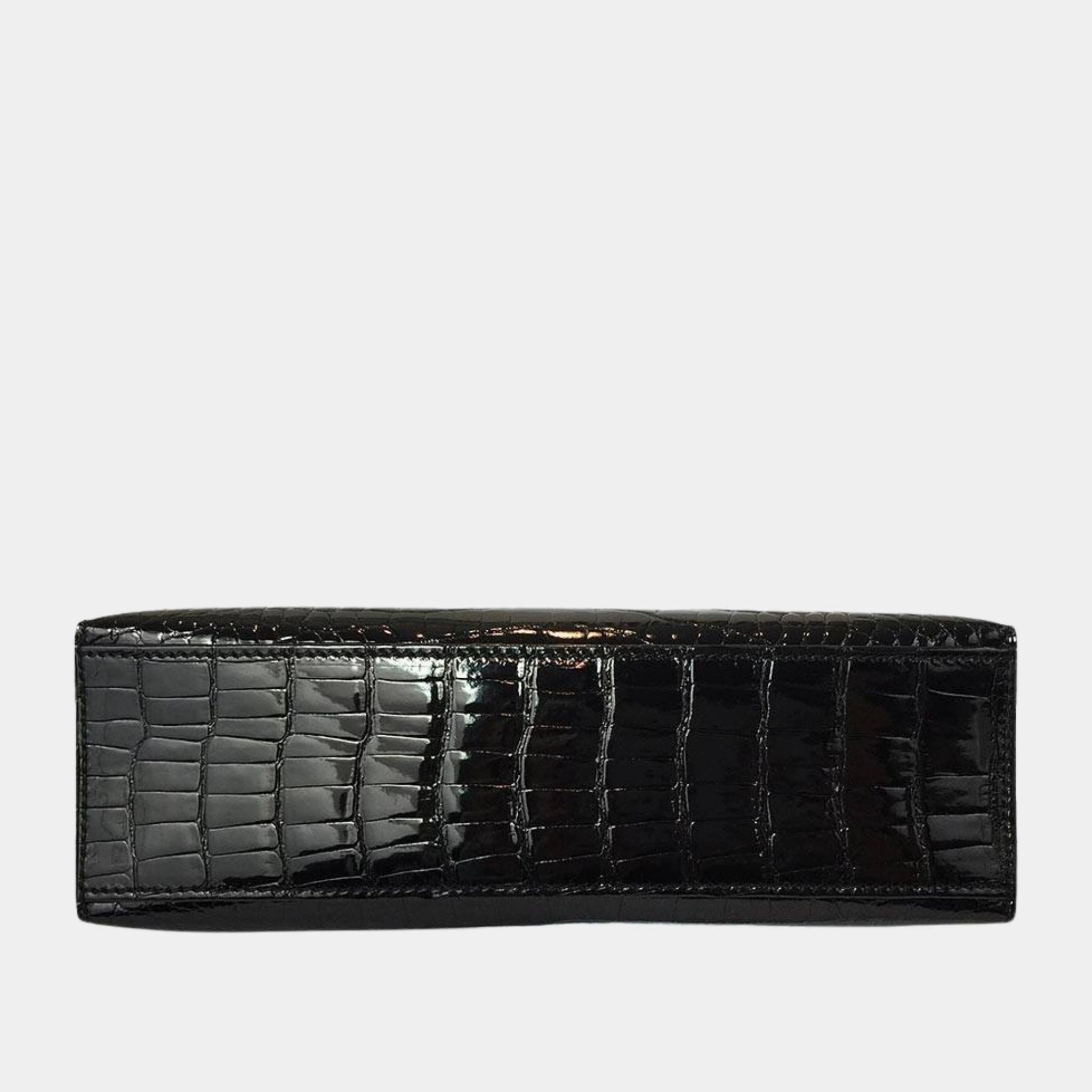 Hermes Kelly Pochette shinyAlligator Black PHW, Bottom
