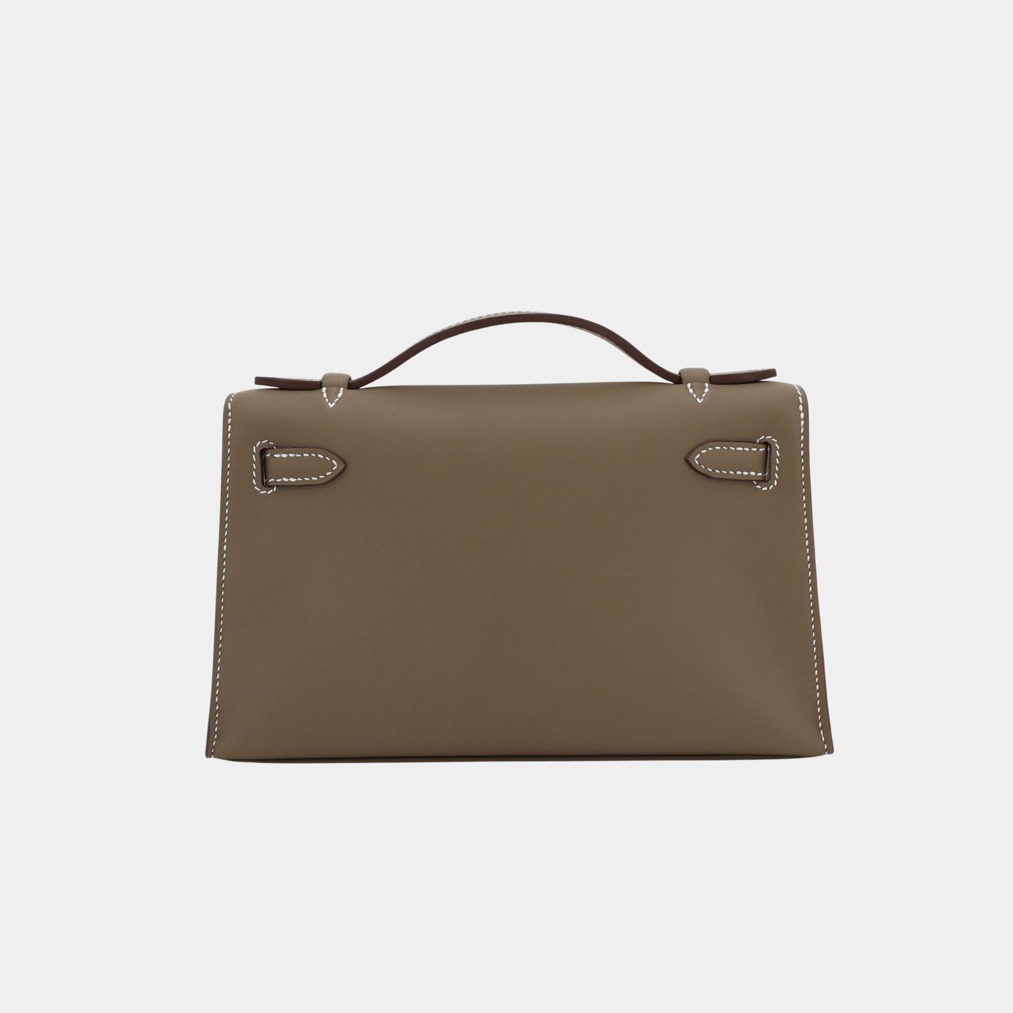 Hermes Kelly Pochette Swift Etoupe PHW, Back