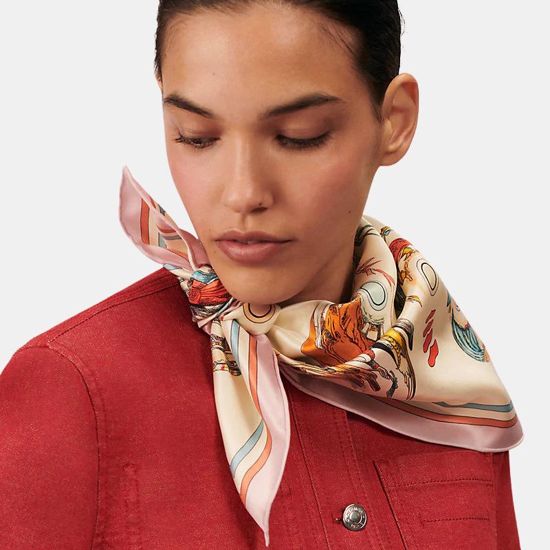 Hermes Les Anamorphoses scarf 70, Model, Pale Pink