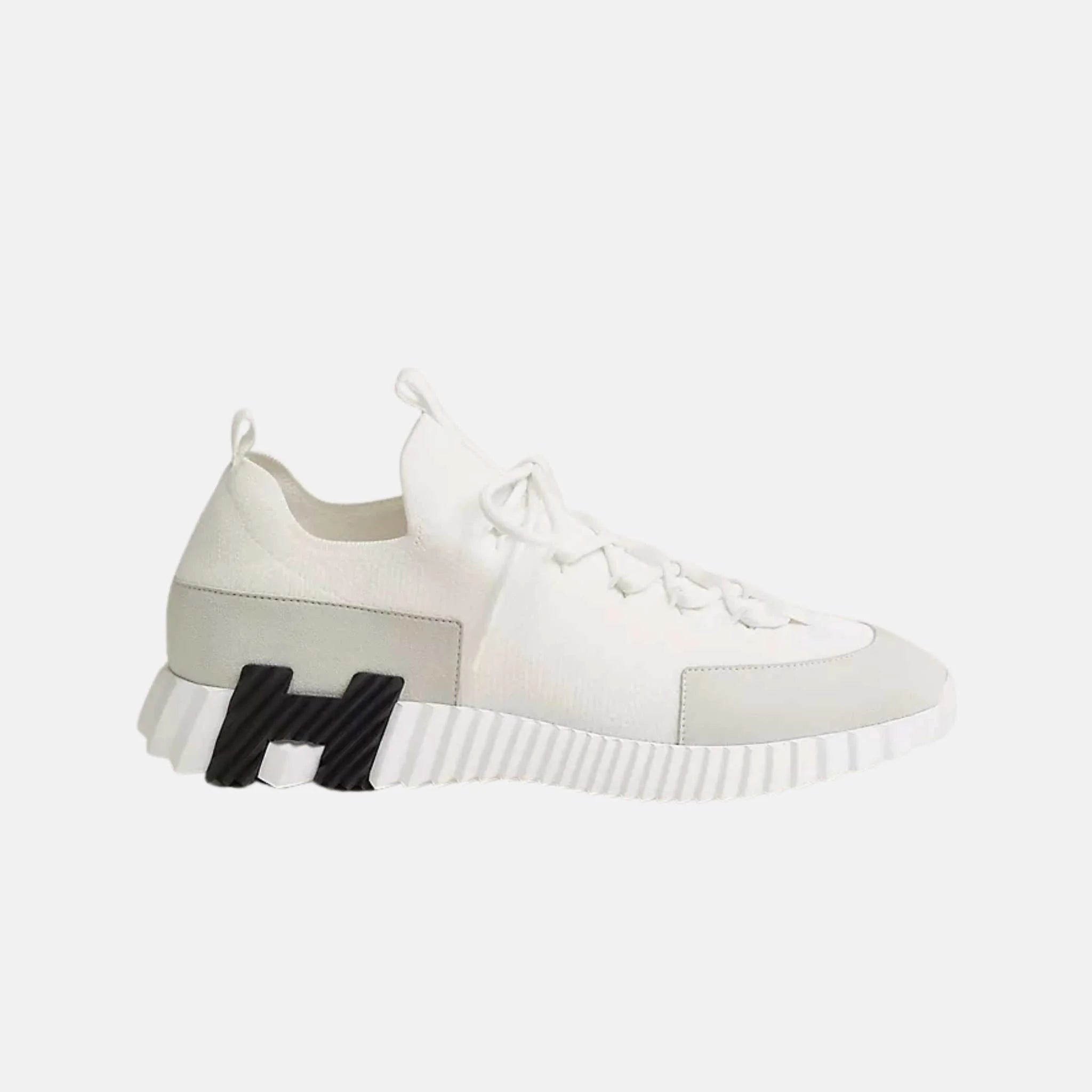 Hermes Lift Slip-On Sneaker Knit & Suede Goatskin , White, Side