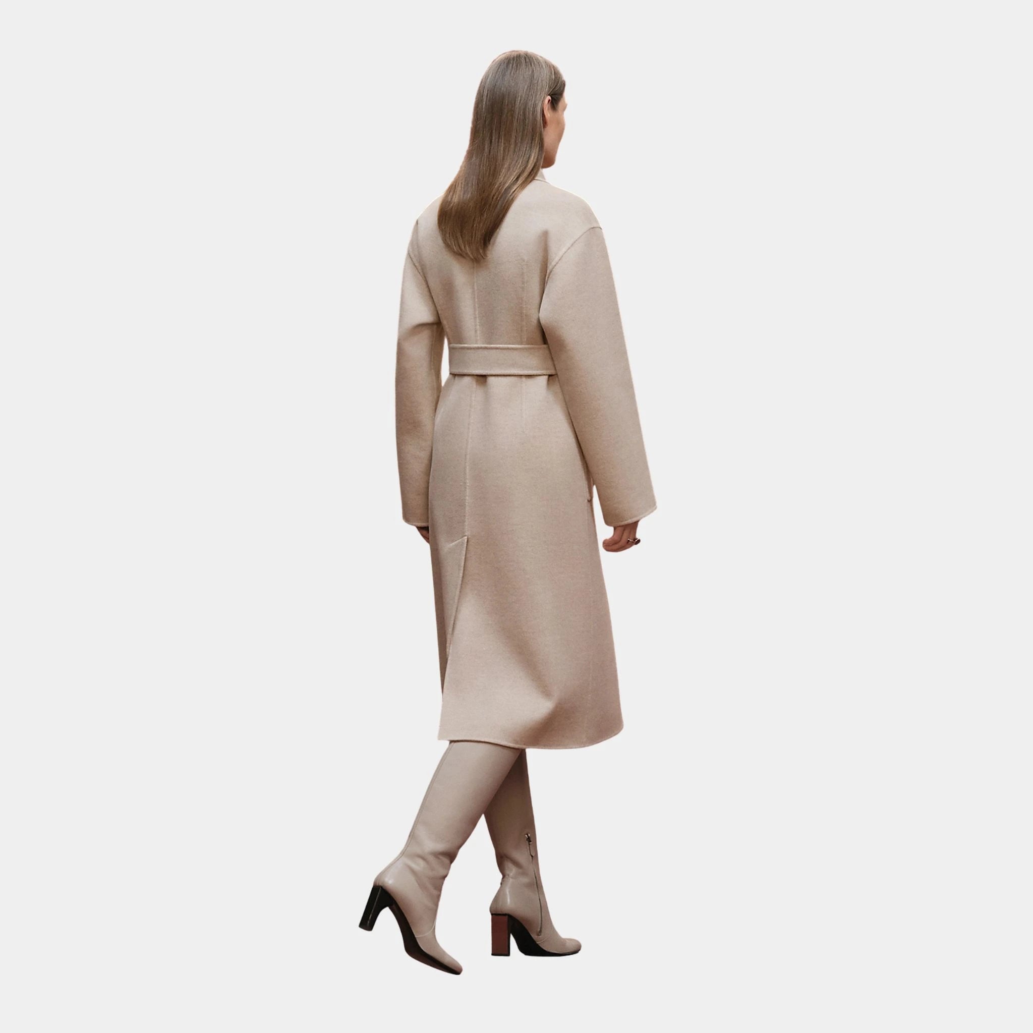 Hermes Long Equestrian Jacket in Double-sided Baby Cashmere, Blanc Naturel, Back