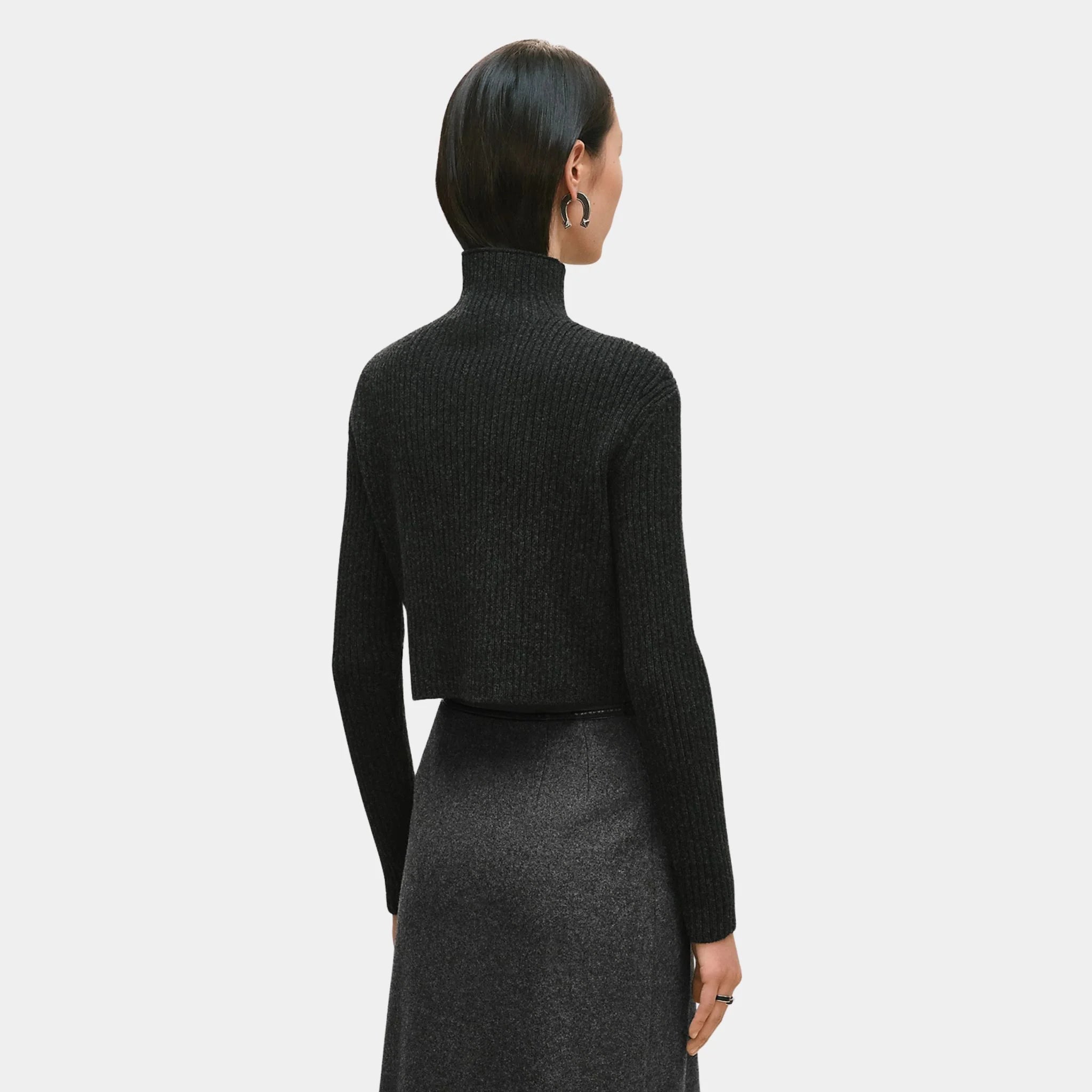 Hermes Long-sleeved Cropped Sweater in Scottish Wool, Khaki, Back