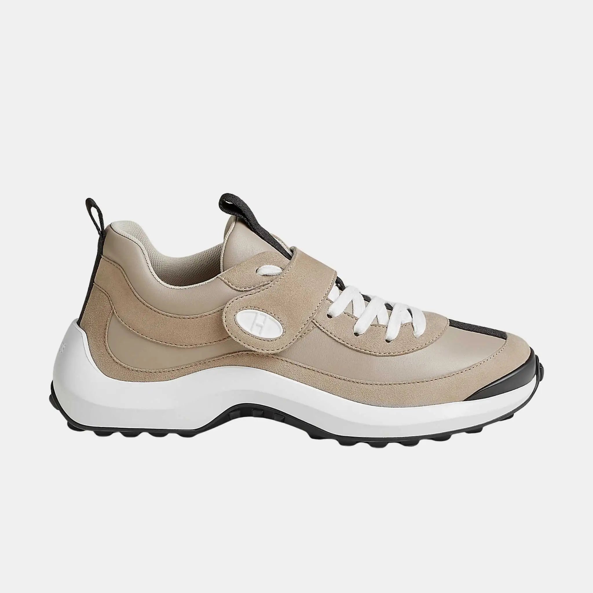 Hermes Loop Sneakers in Calfskin and Suede Goatskin, Beige Galet, Side