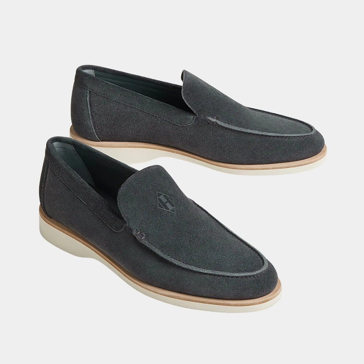 Hermes Low Loafer Suede Calfskin, Gris Orage, Front