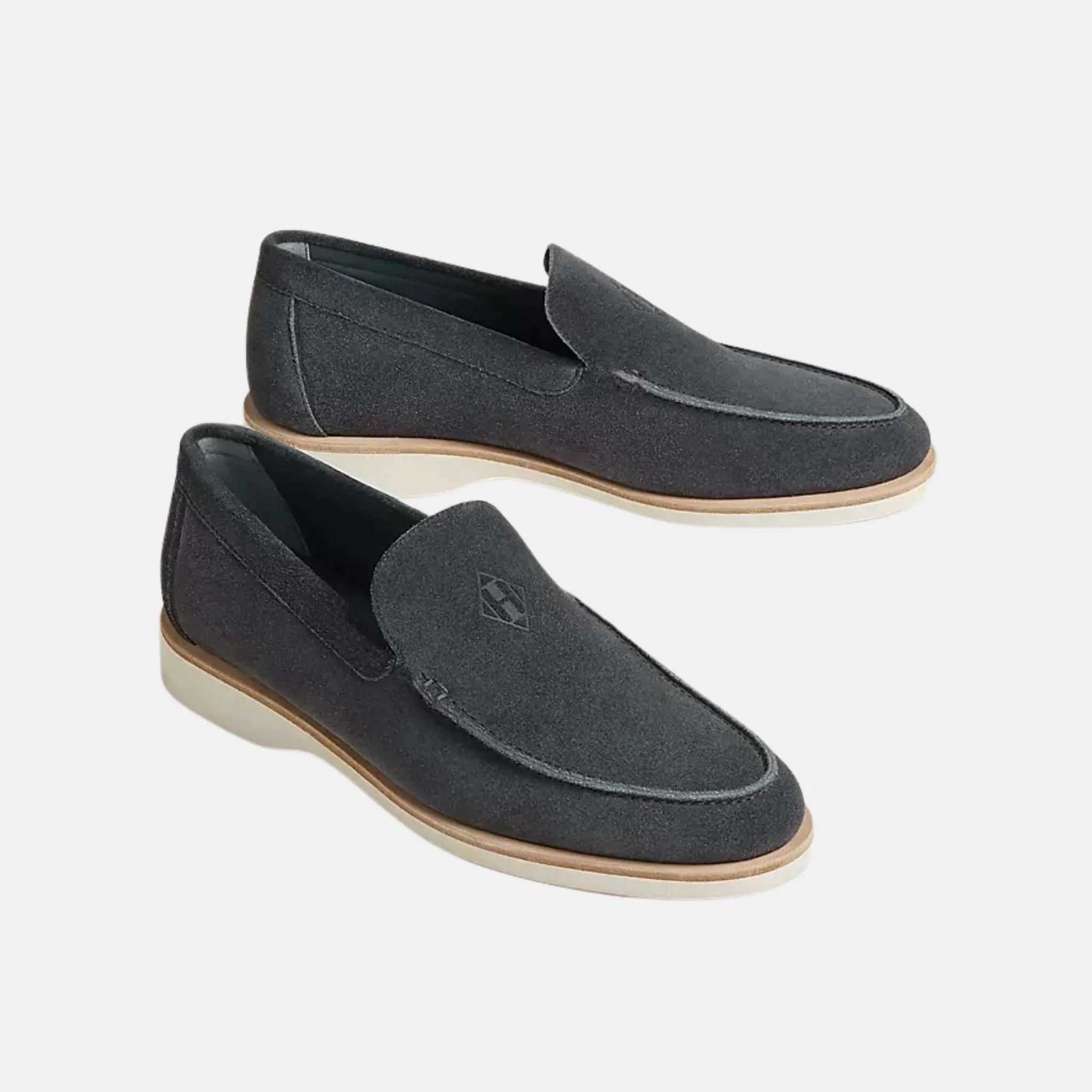 Hermes Low Loafer Suede Calfskin , Gris Orage , Side & Front