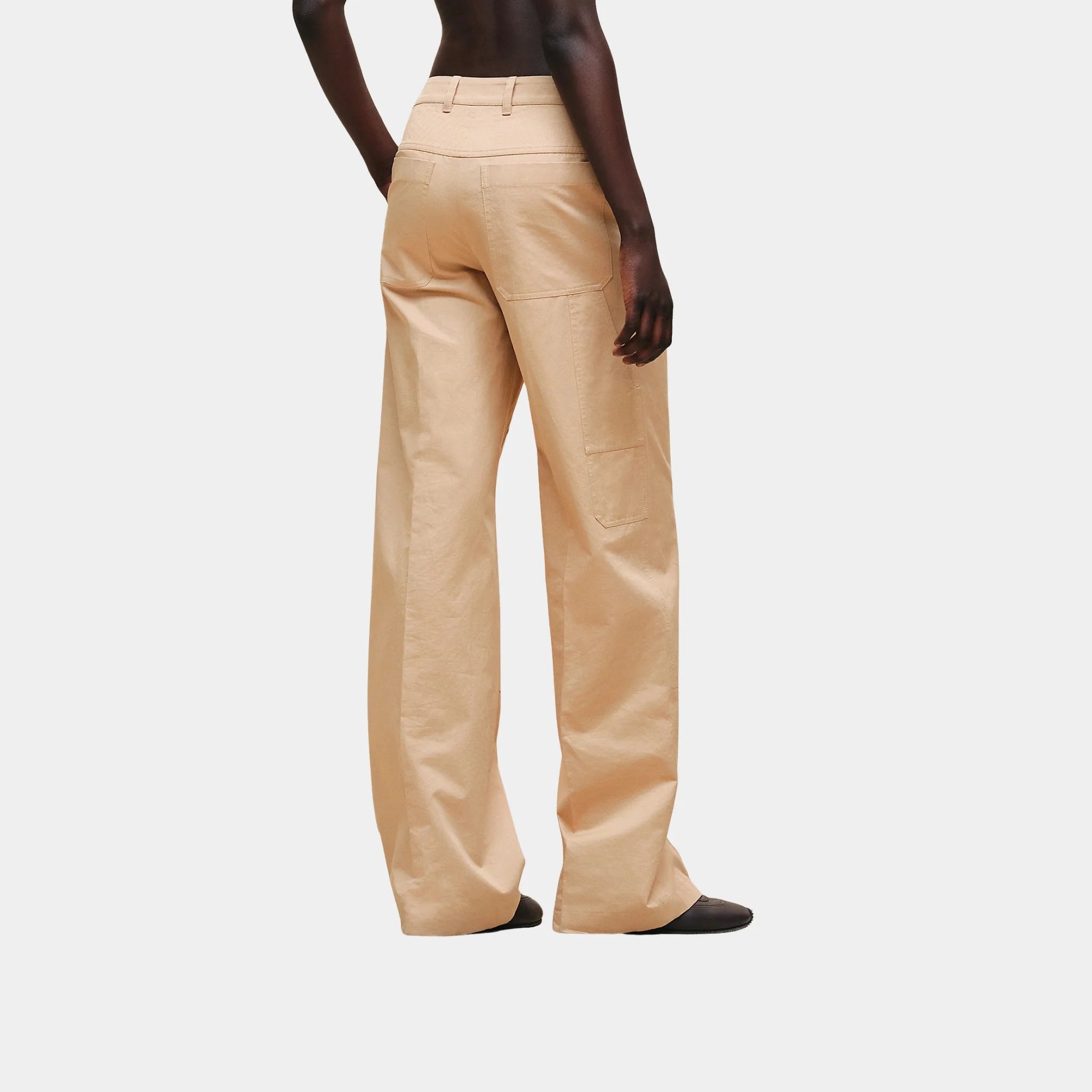 Hermes Low-rise Trousers in Slub Linen & Cotton Canvas, Beige Cajou, Back