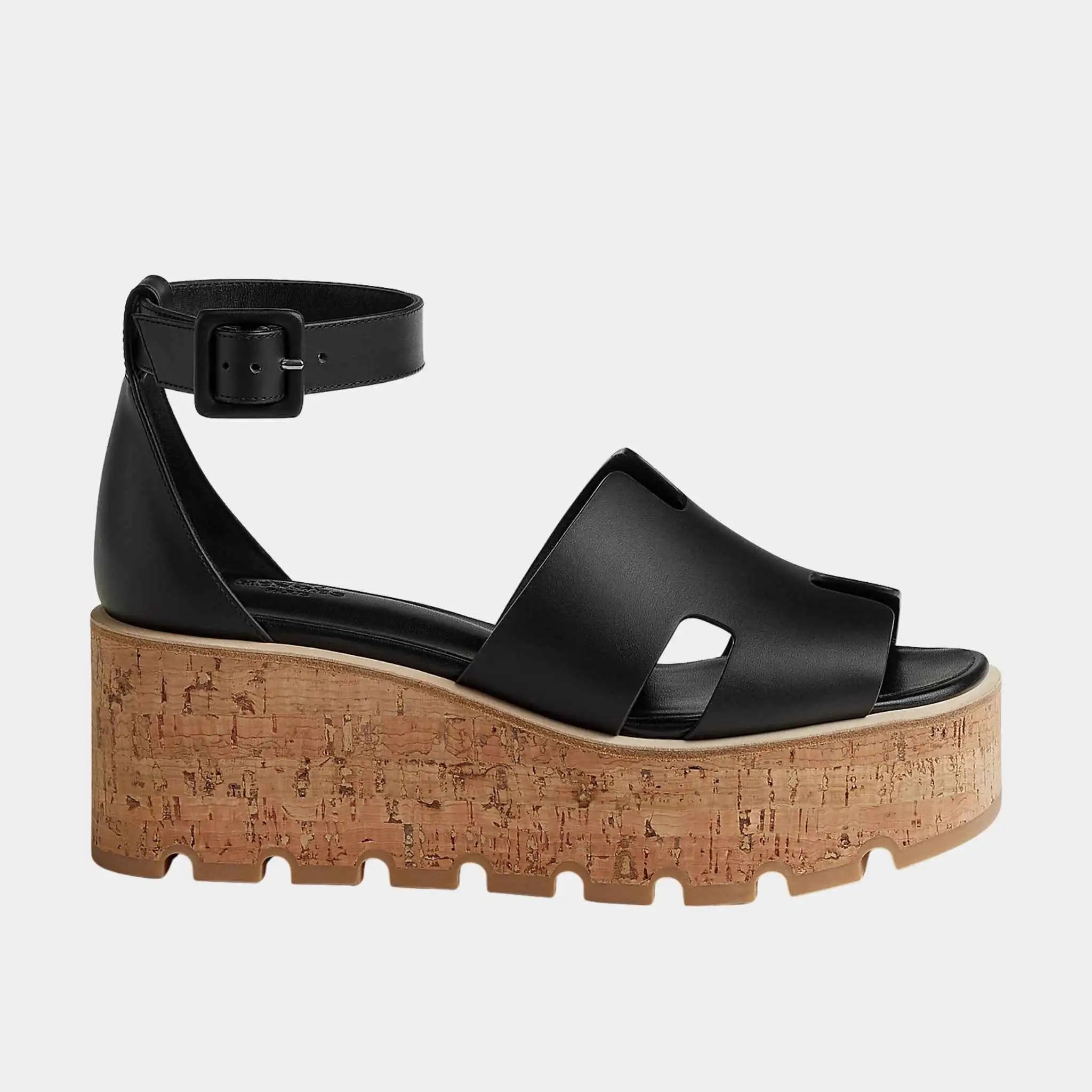 Hermes Luce 30 Sandals in Suede Goatskin, Black, Side