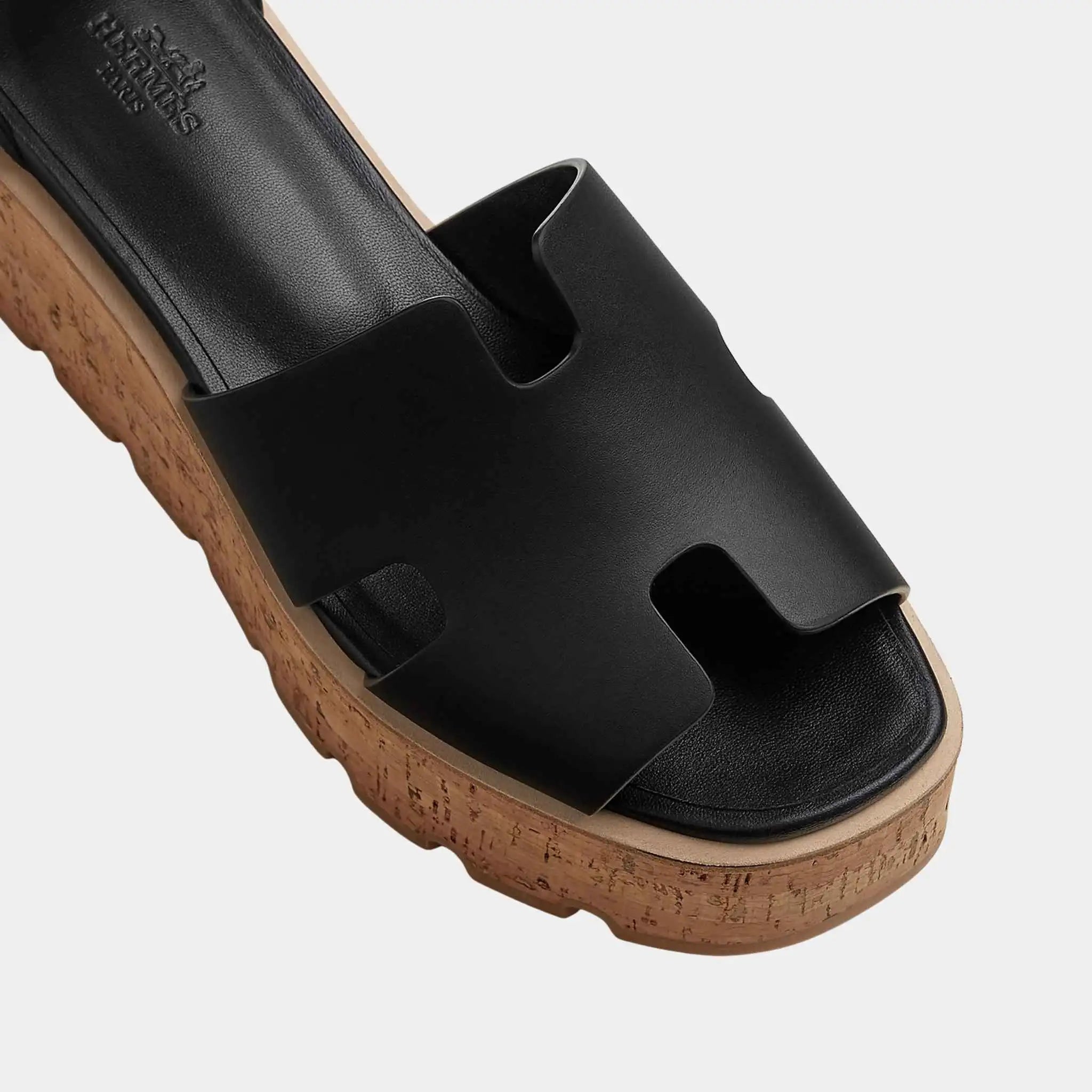 Hermes Luce 30 Sandals in Suede Goatskin, Black, Top
