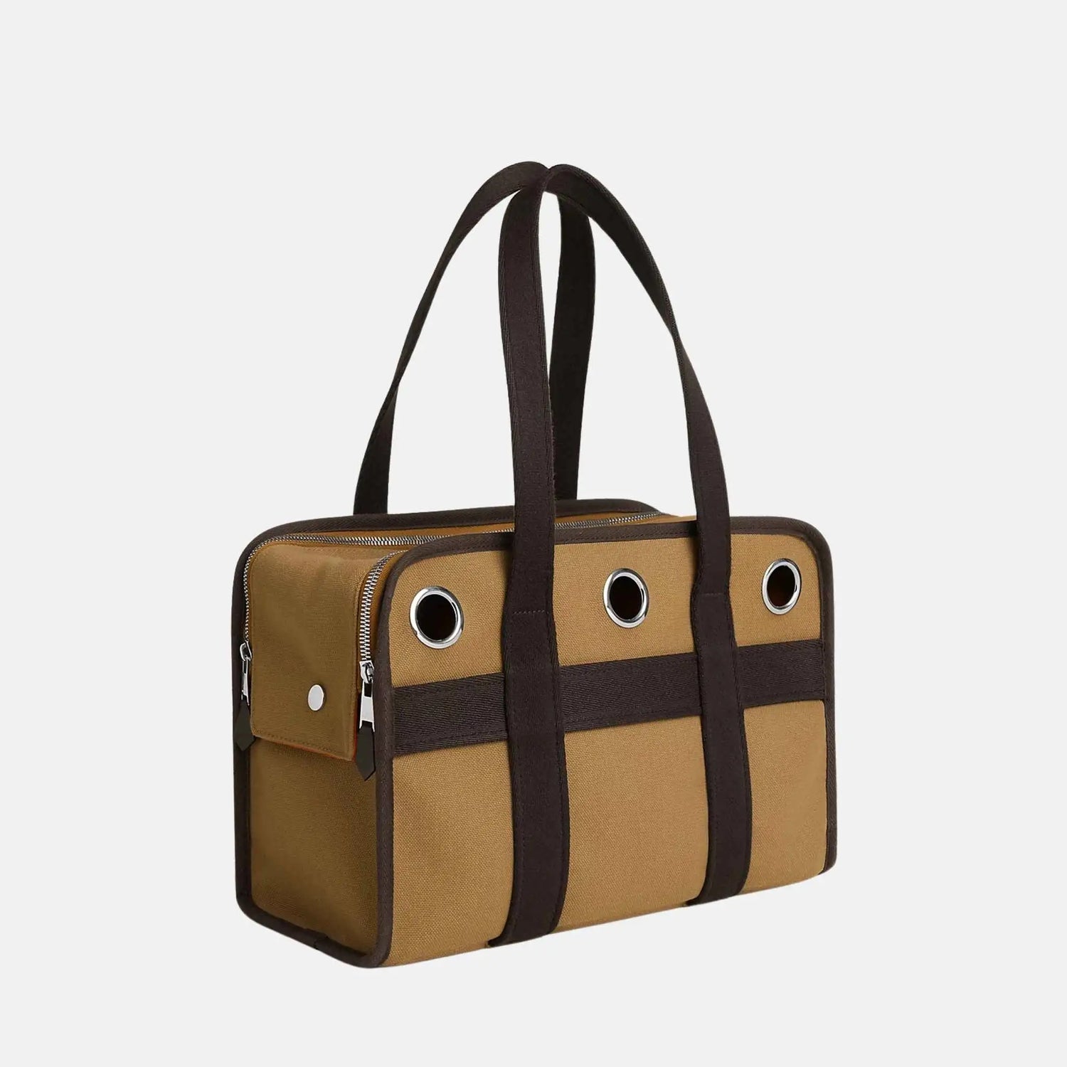 Hermes Luxury Small Dogs Carrier With Side Pocket, Fauve, Side