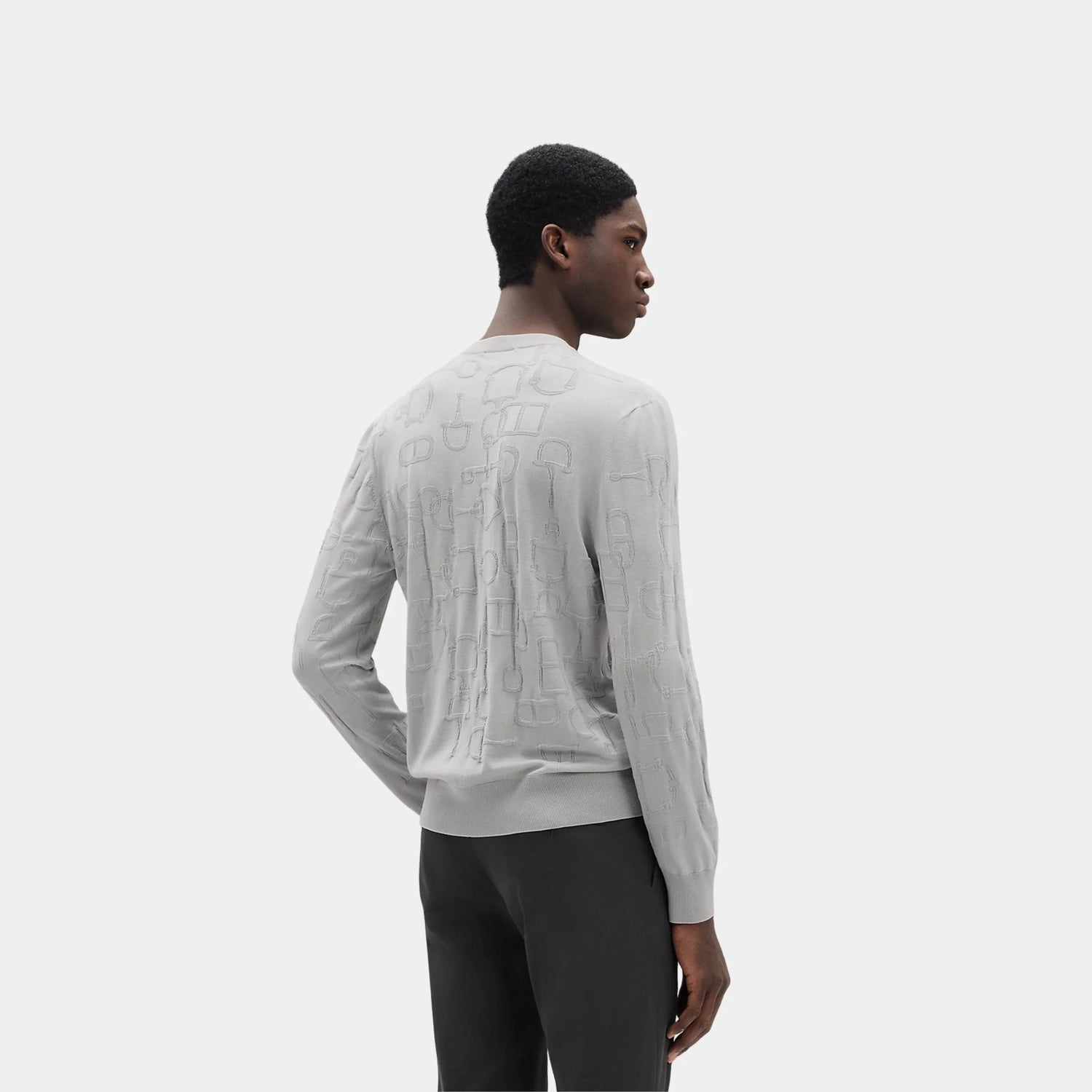 Hermes Méli-Mors Intégrale Round Neck Sweater, Gris Silex, Back
