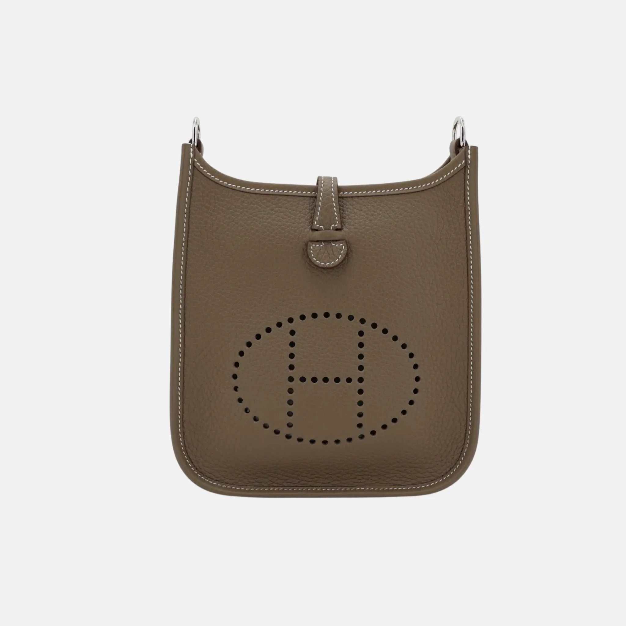 Hermes Mini Evelyne TPM Amazone 98 Clemence Etoupe/Bleu Indigo PHW, Front