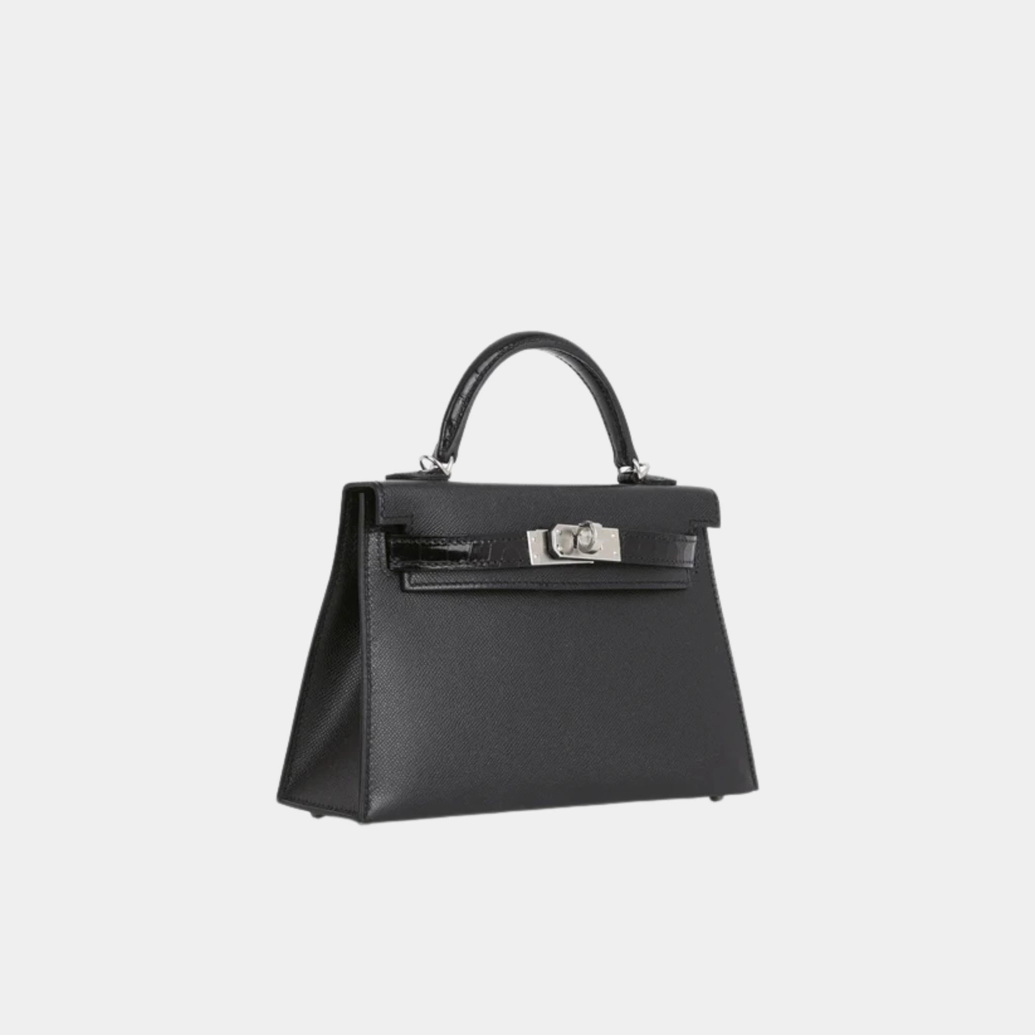 Hermes Mini kelly Touch Black Madame & Shiny Alligator PHW, Side