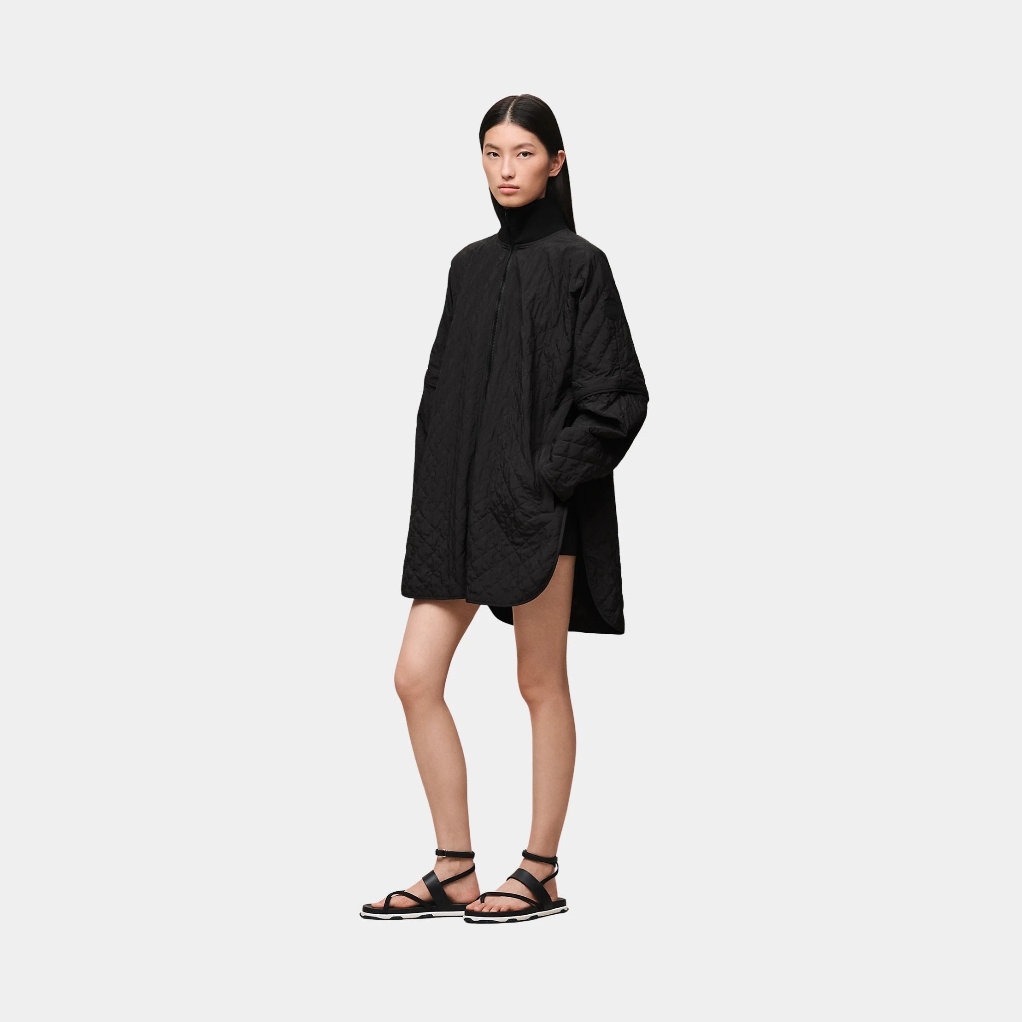 Hermes Modular Poncho-inspired Jacket in Feather Canvas, Noir, Model