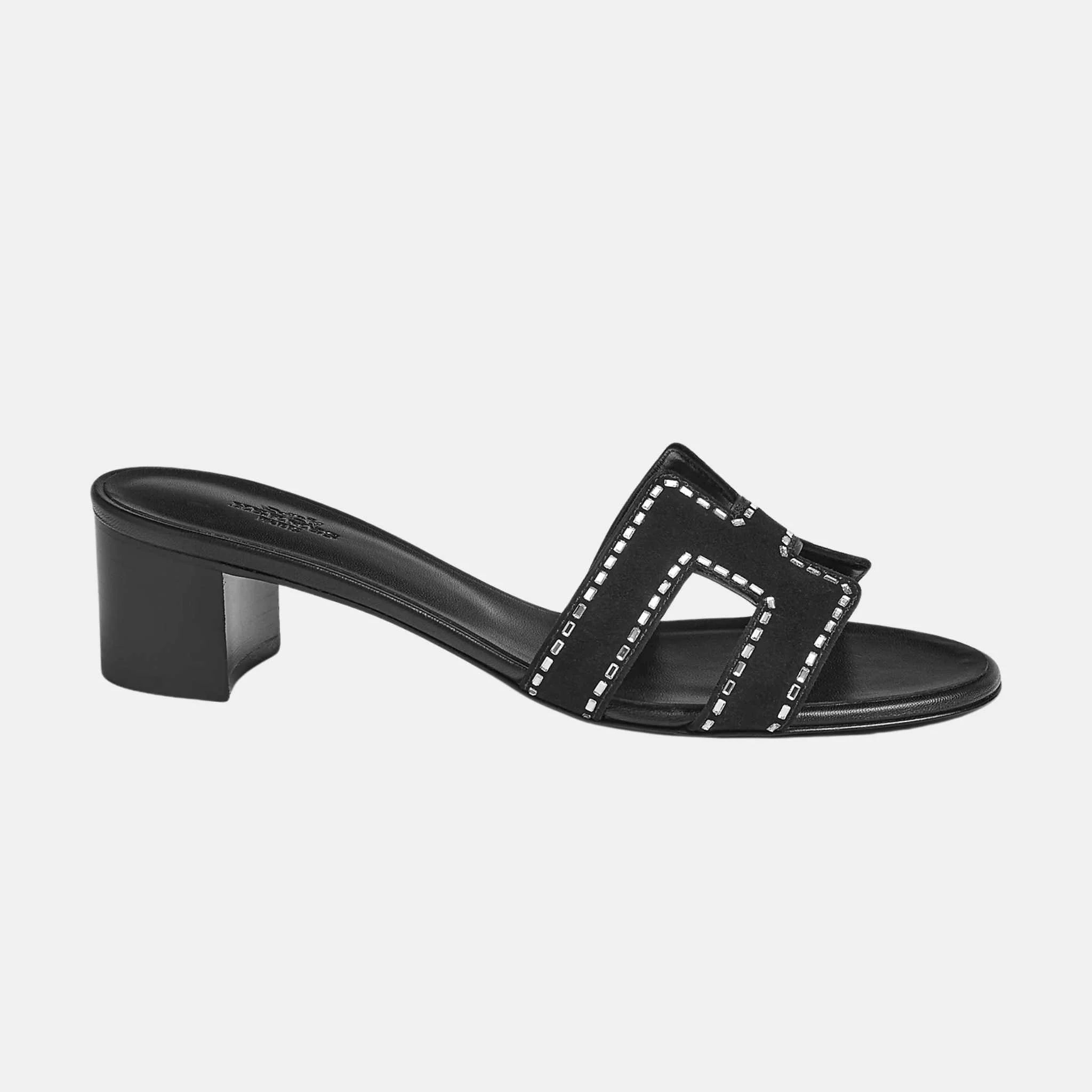 Hermes Oasis Black Suede Goatskin Rhinestone, Noir, Side