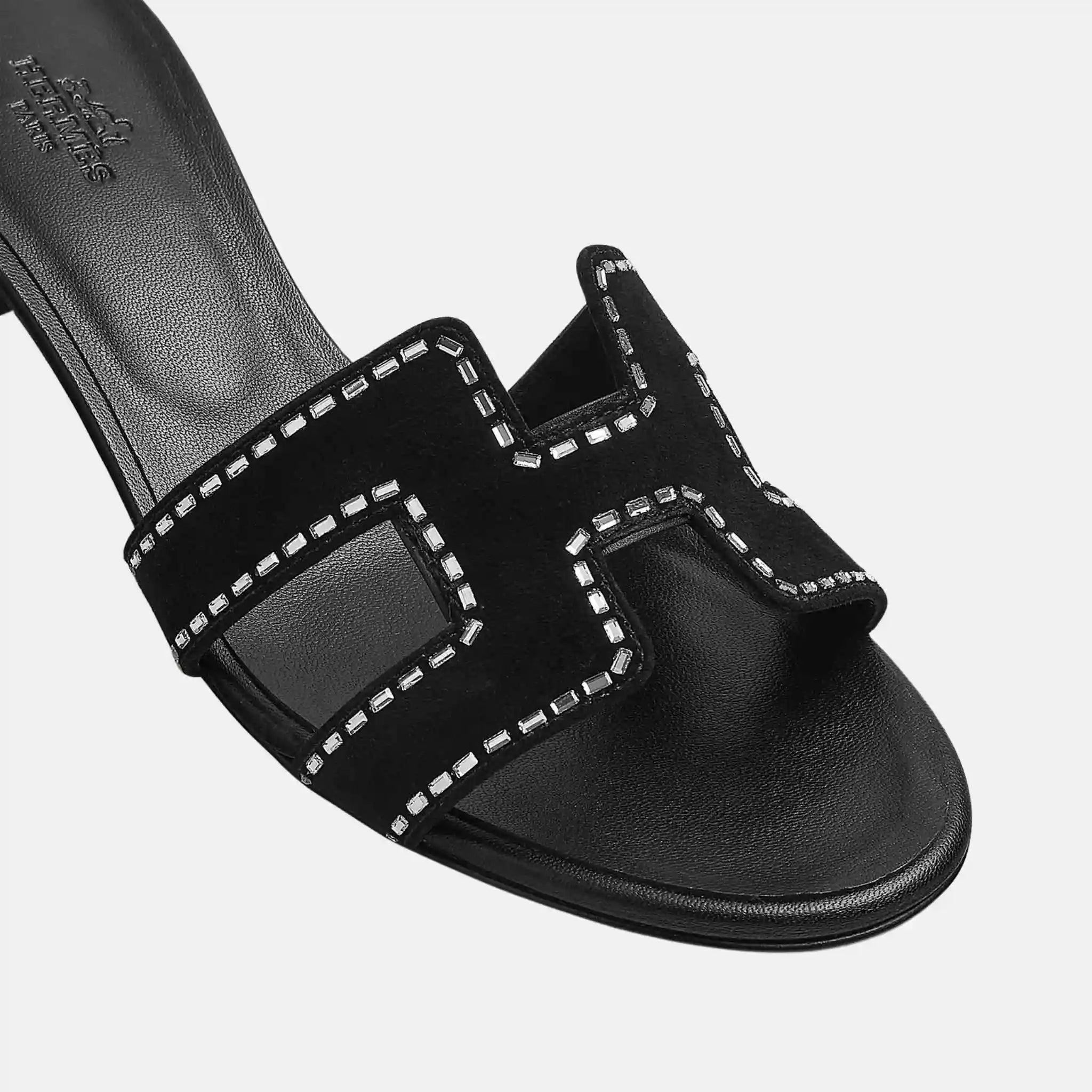 Hermes Oasis Black Suede Goatskin Rhinestone, Noir, Top