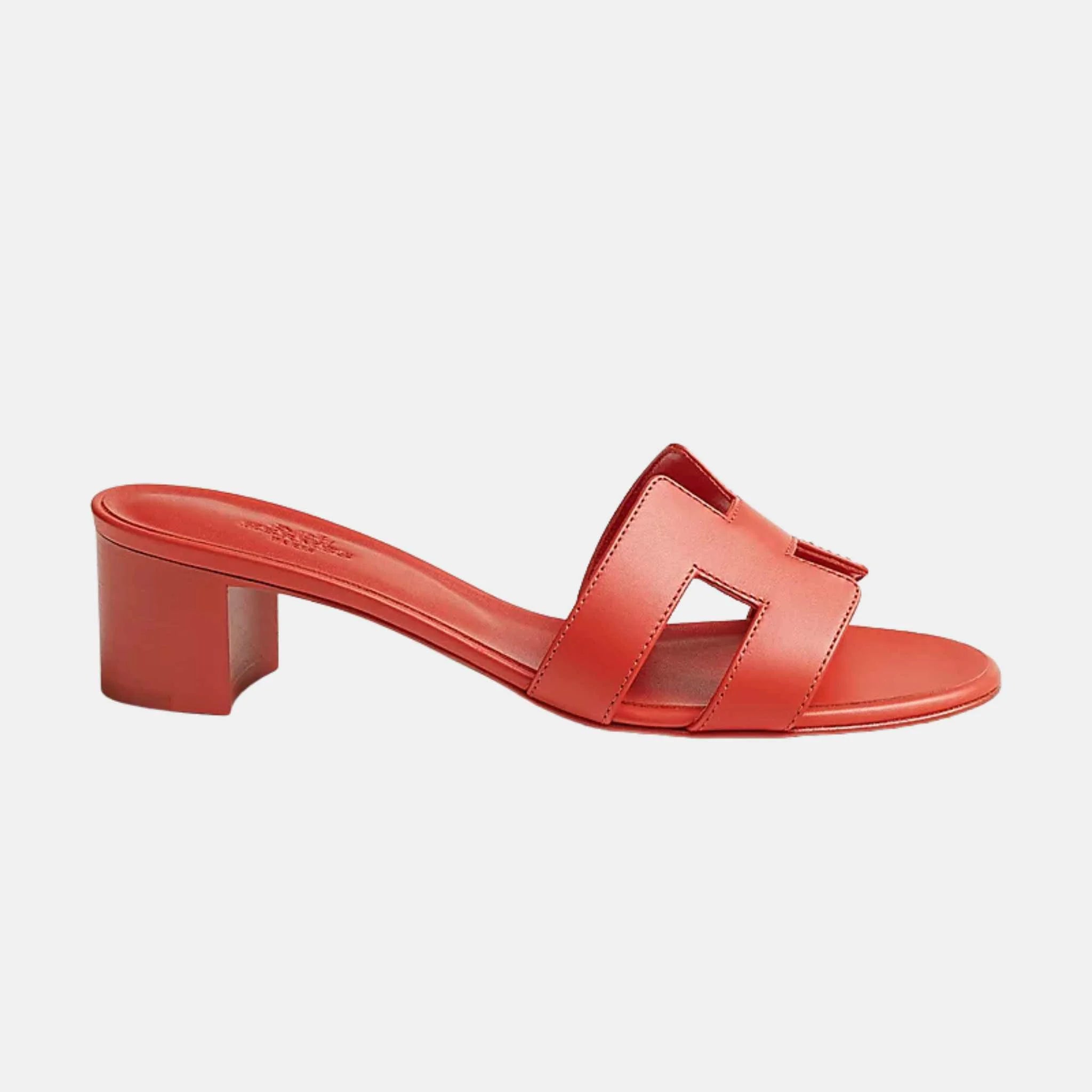 Hermes Oasis Sandals Calfskin, White, Orange Capucine, Side
