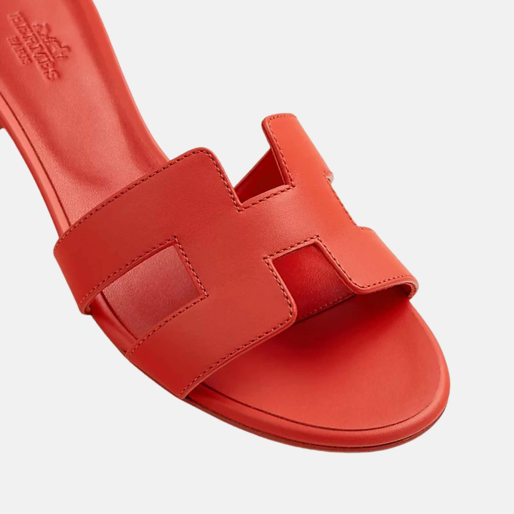 Hermes Oasis Sandals Calfskin, White, Orange Capucine, Top