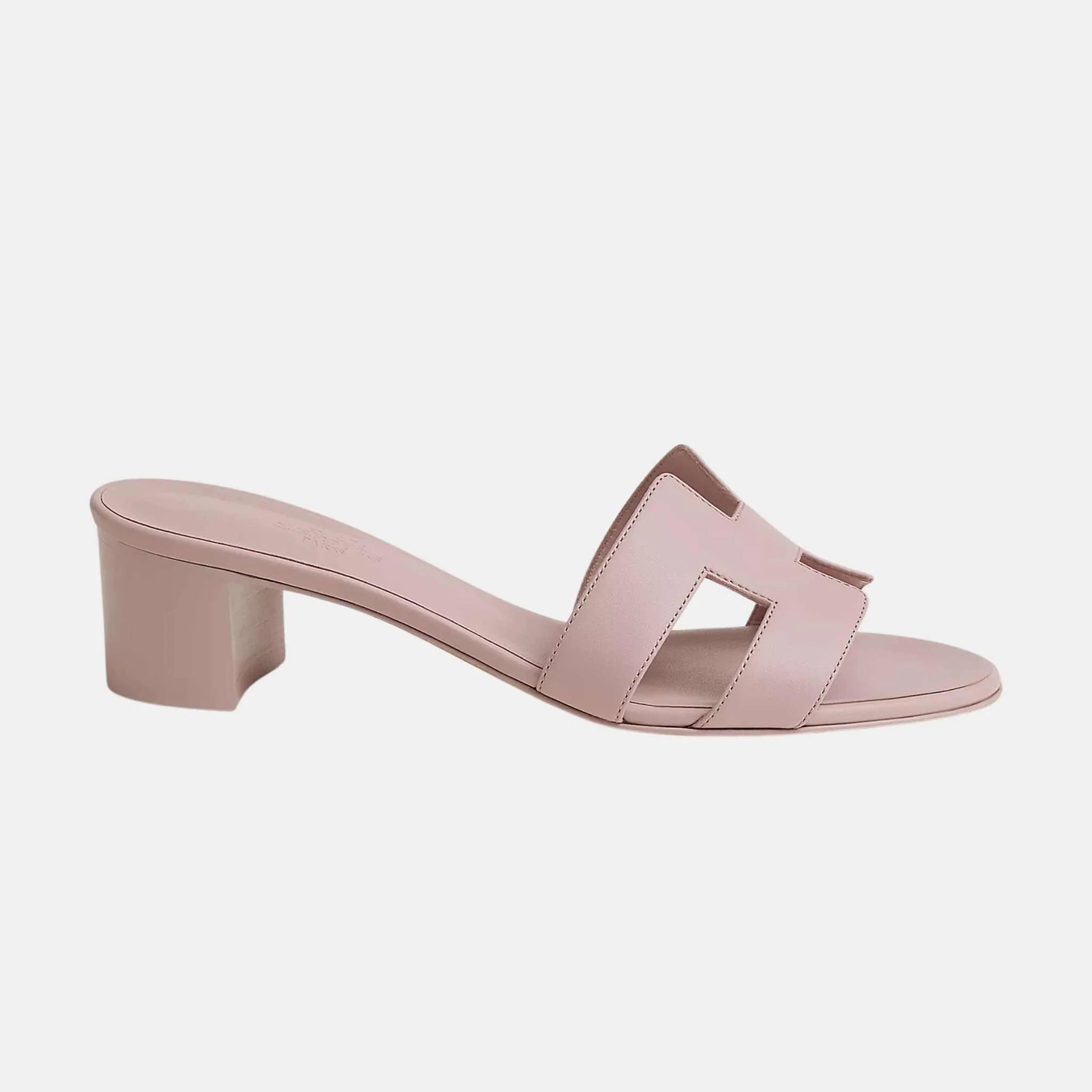 Hermes Oasis Sandals Calfskin, White, Rose Canan, Side