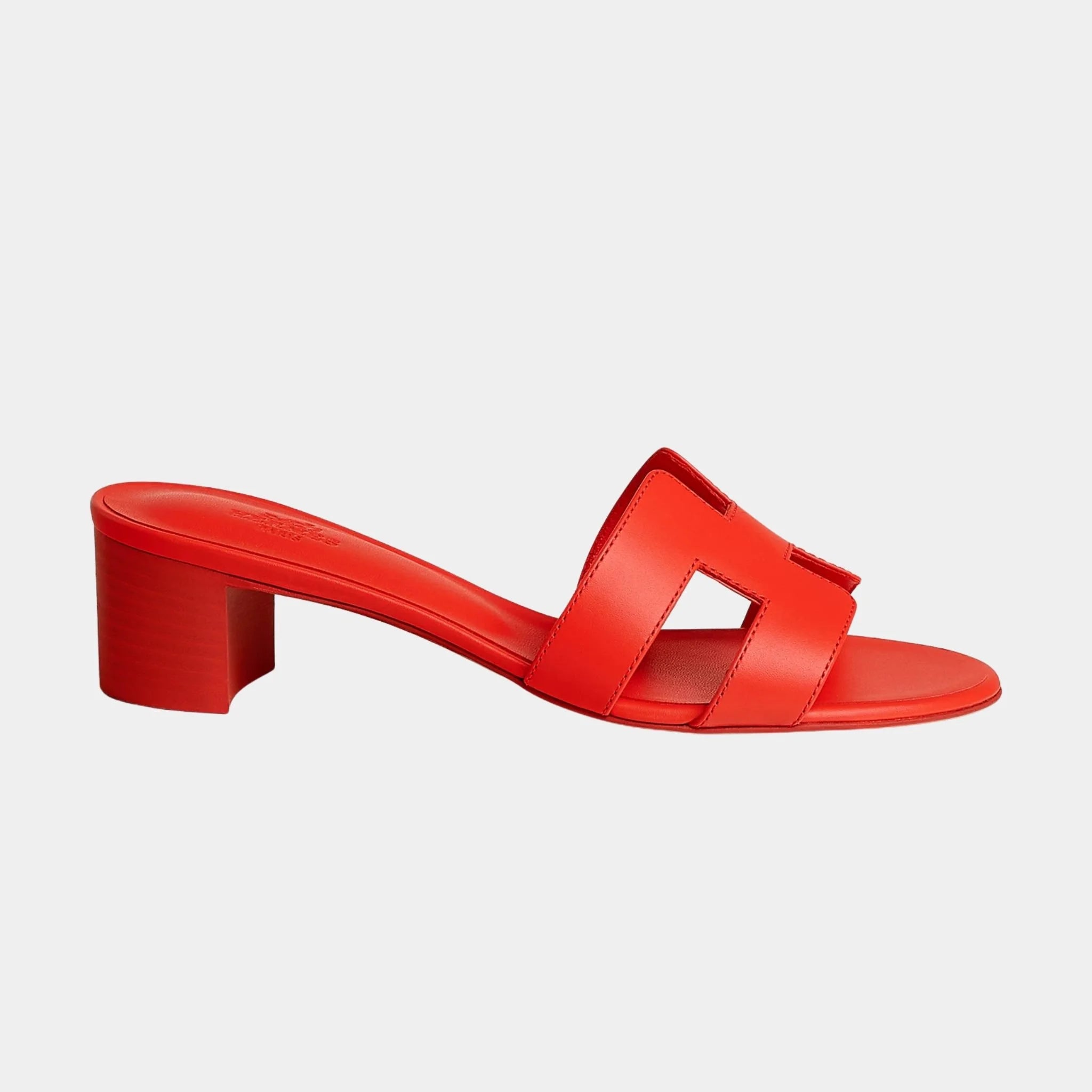 Hermes Oasis Sandals Calfskin, White, Rouge Grenadine, Side