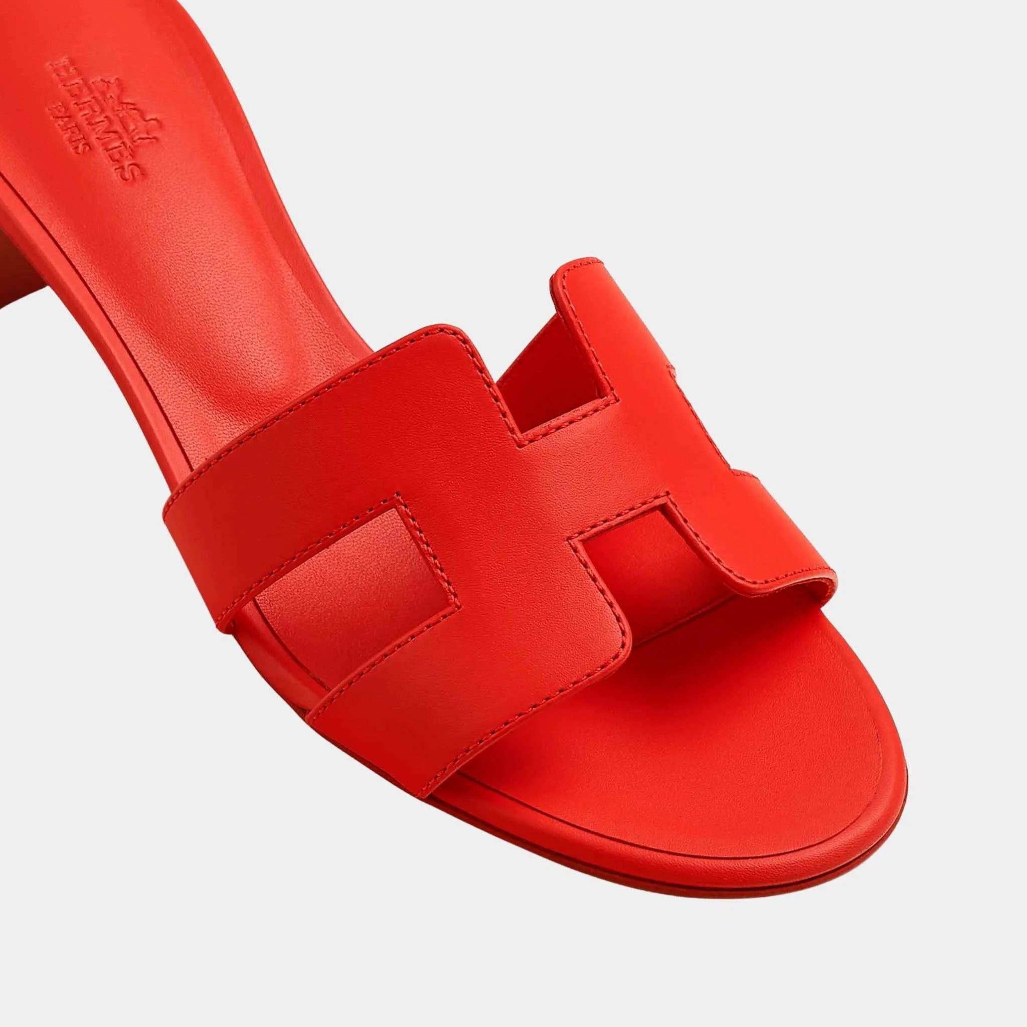 Hermes Oasis Sandals Calfskin, White, Rouge Grenadine, Top