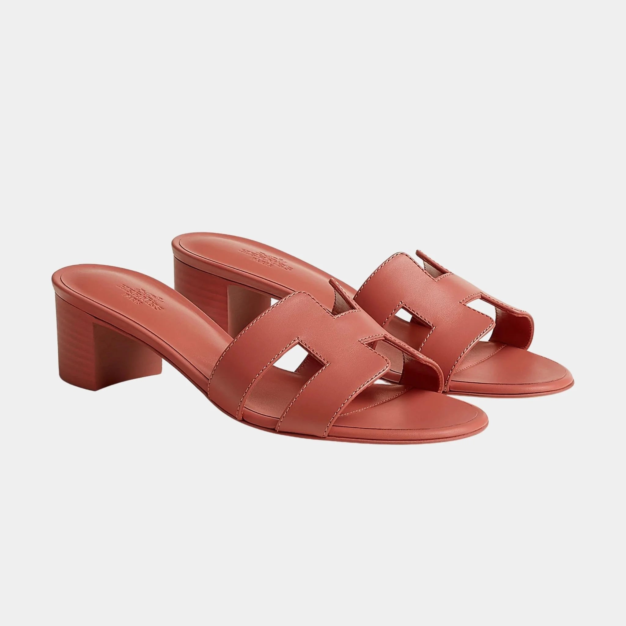 Hermes Oasis Sandals Calfskin, White, Rouge Tomette, Front