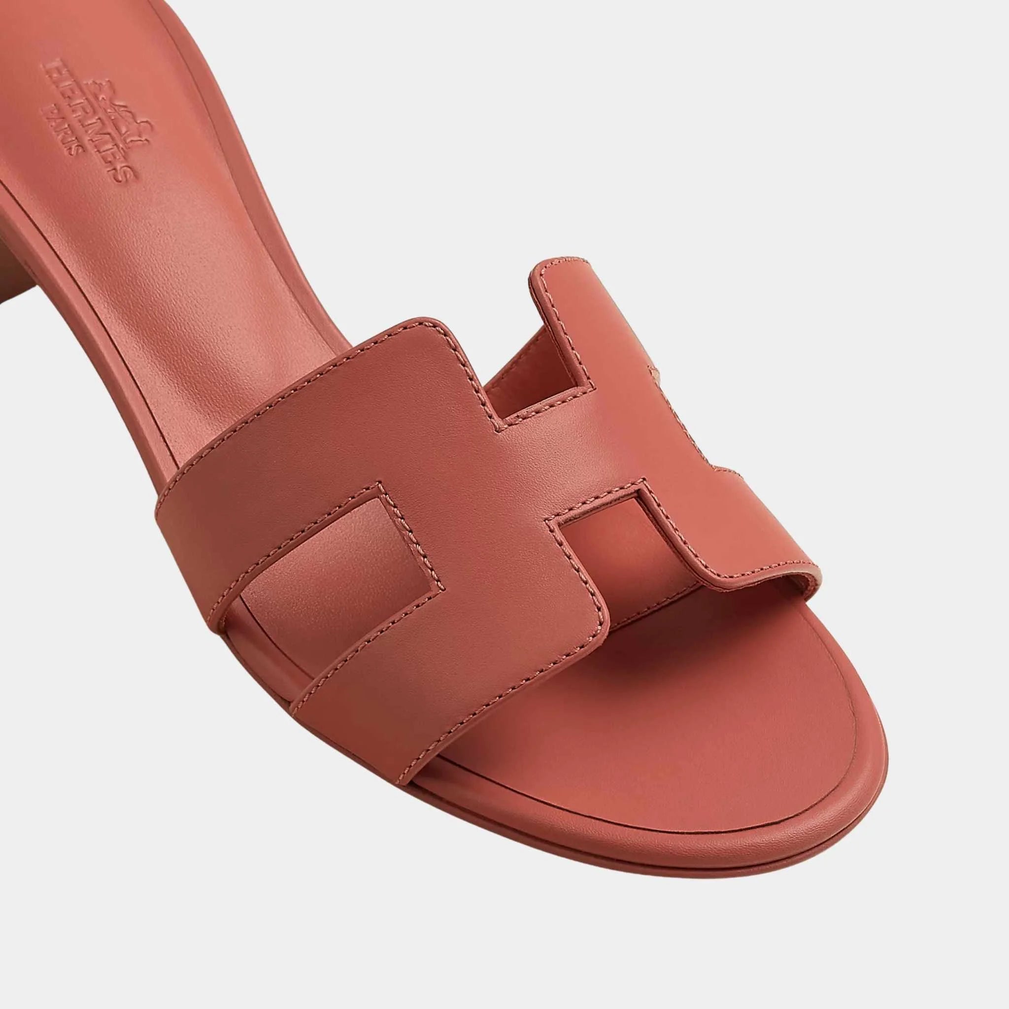 Hermes Oasis Sandals Calfskin, White, Rouge Tomette, Top