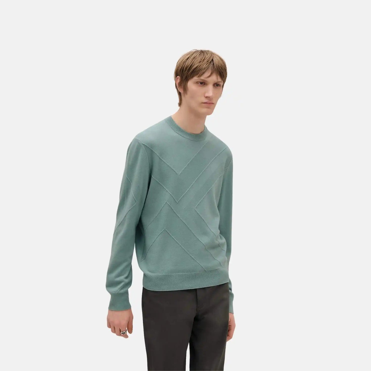 Hermes Ombre Jacket Round Neck Sweater, Celadon