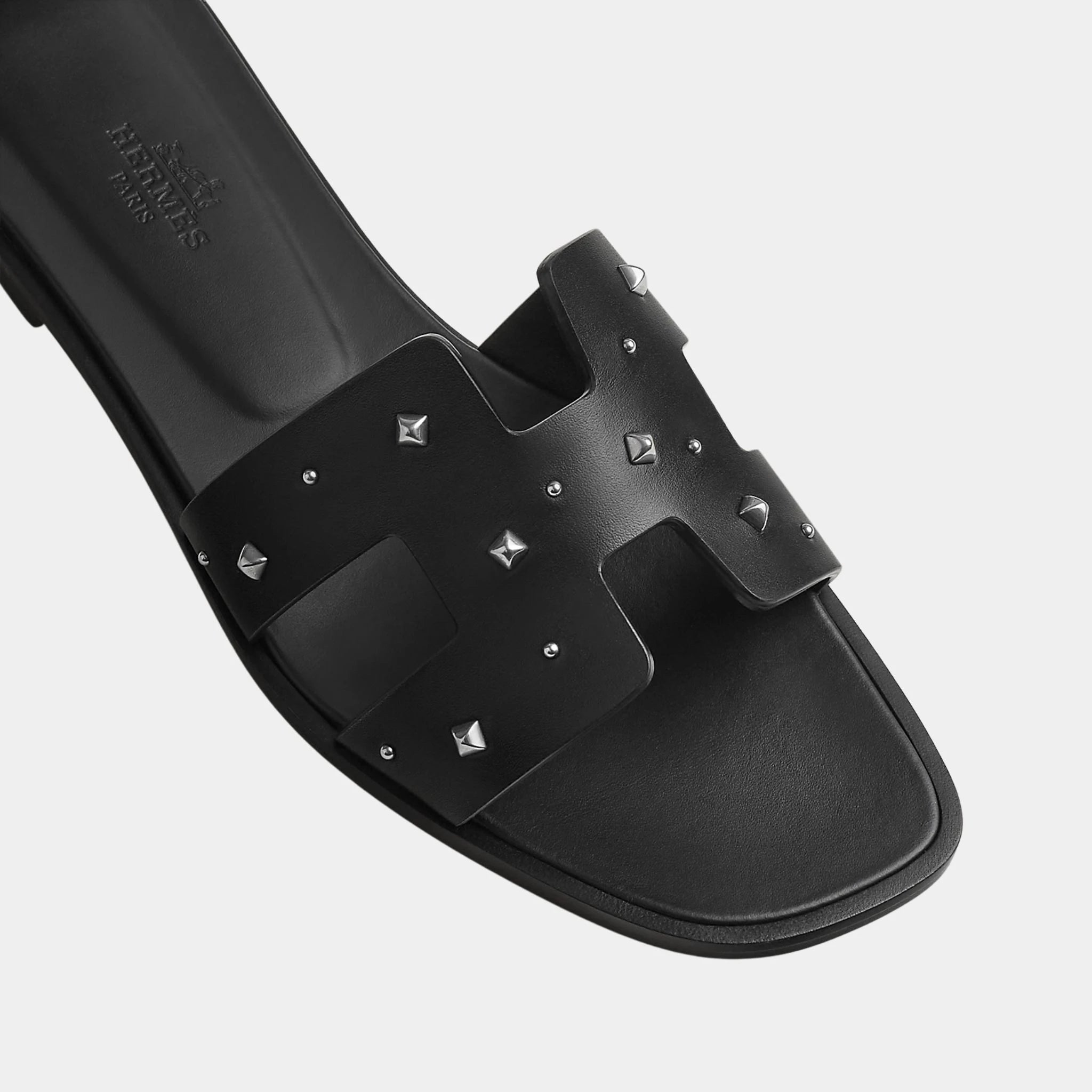 Hermes Oran Sandal Calfskin with Medor Studs, Noir, Top