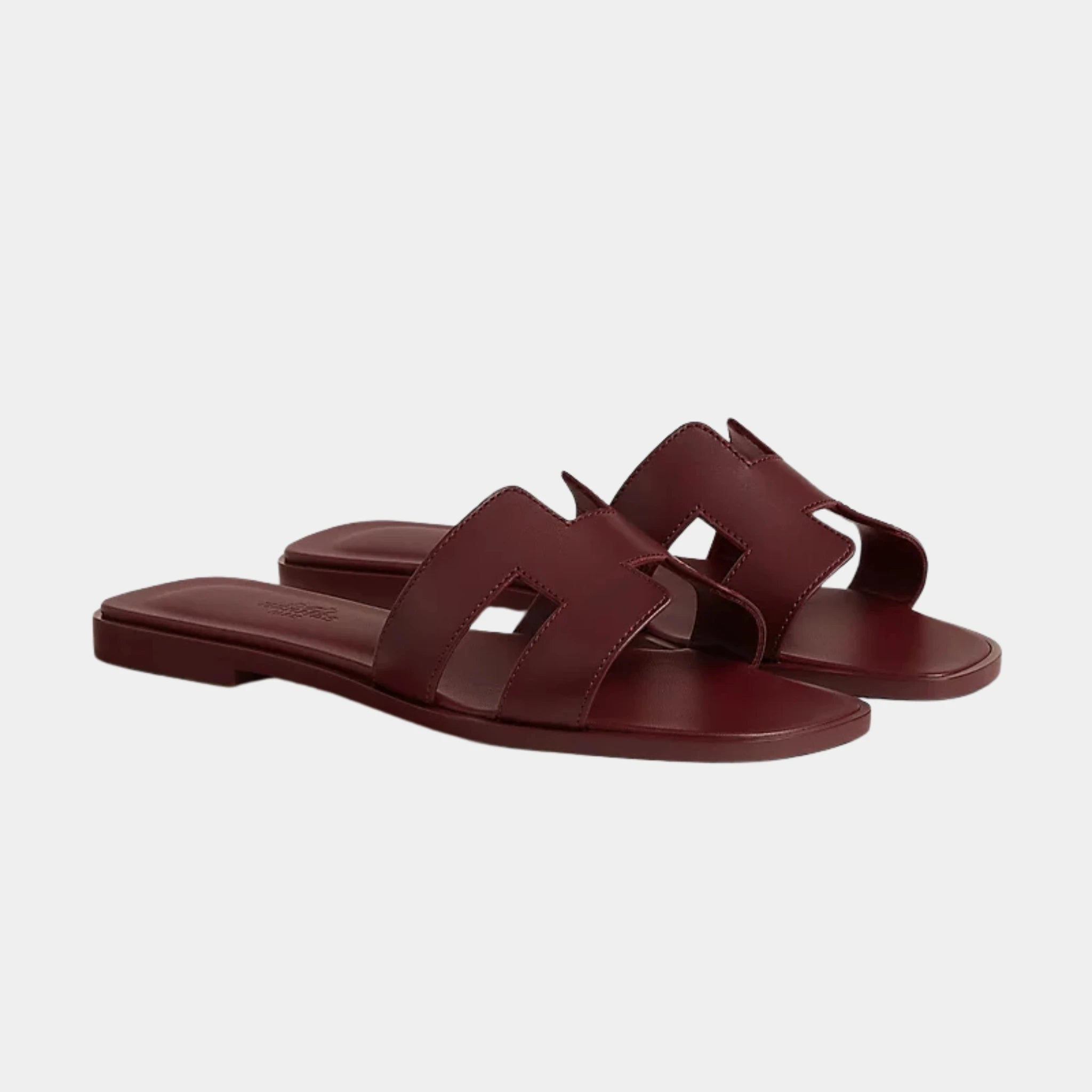 Hermes Oran Sandal In Calfskin, Rouge H, Front