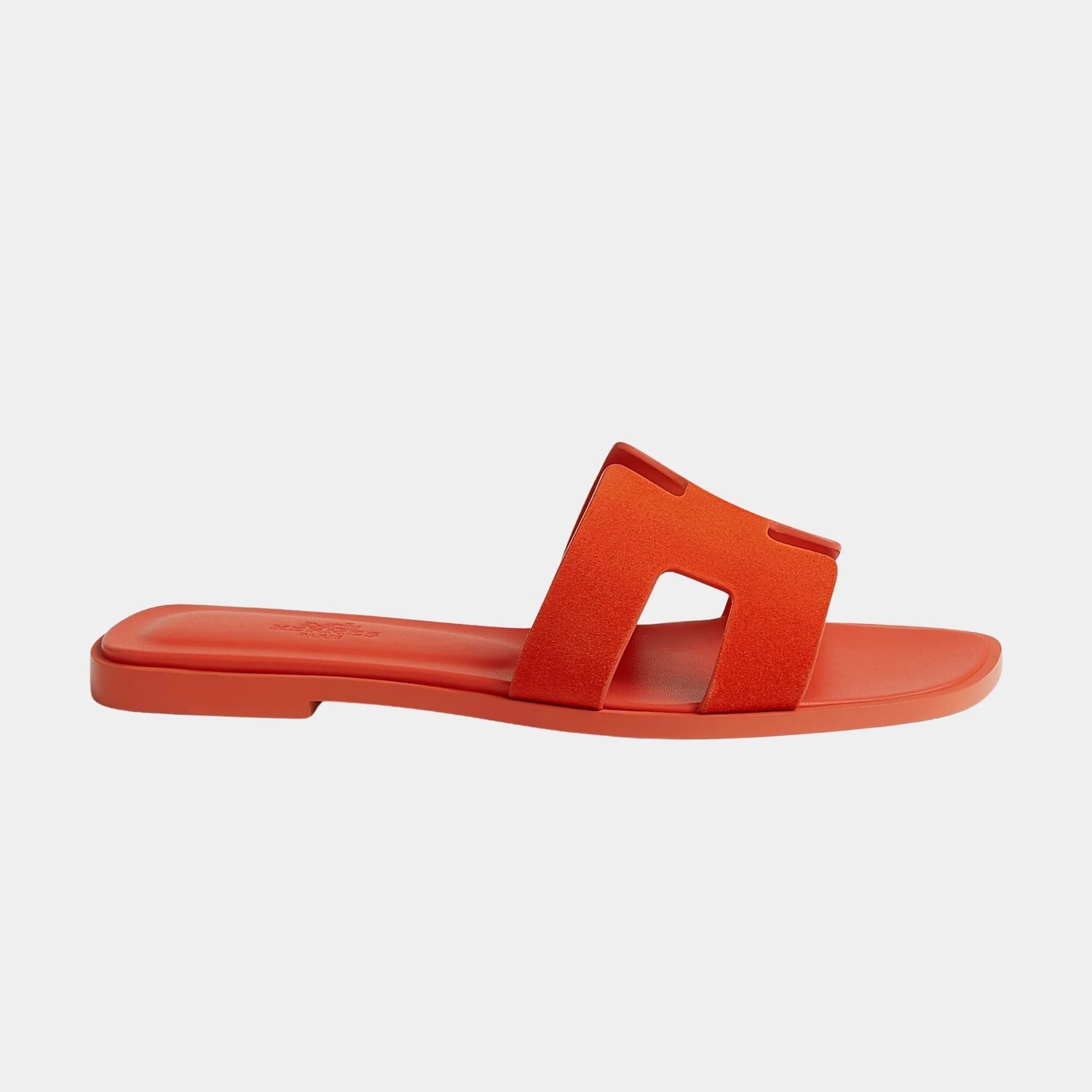Hermes Oran Sandal in Suede Goatskin, Orange Corail, Side
