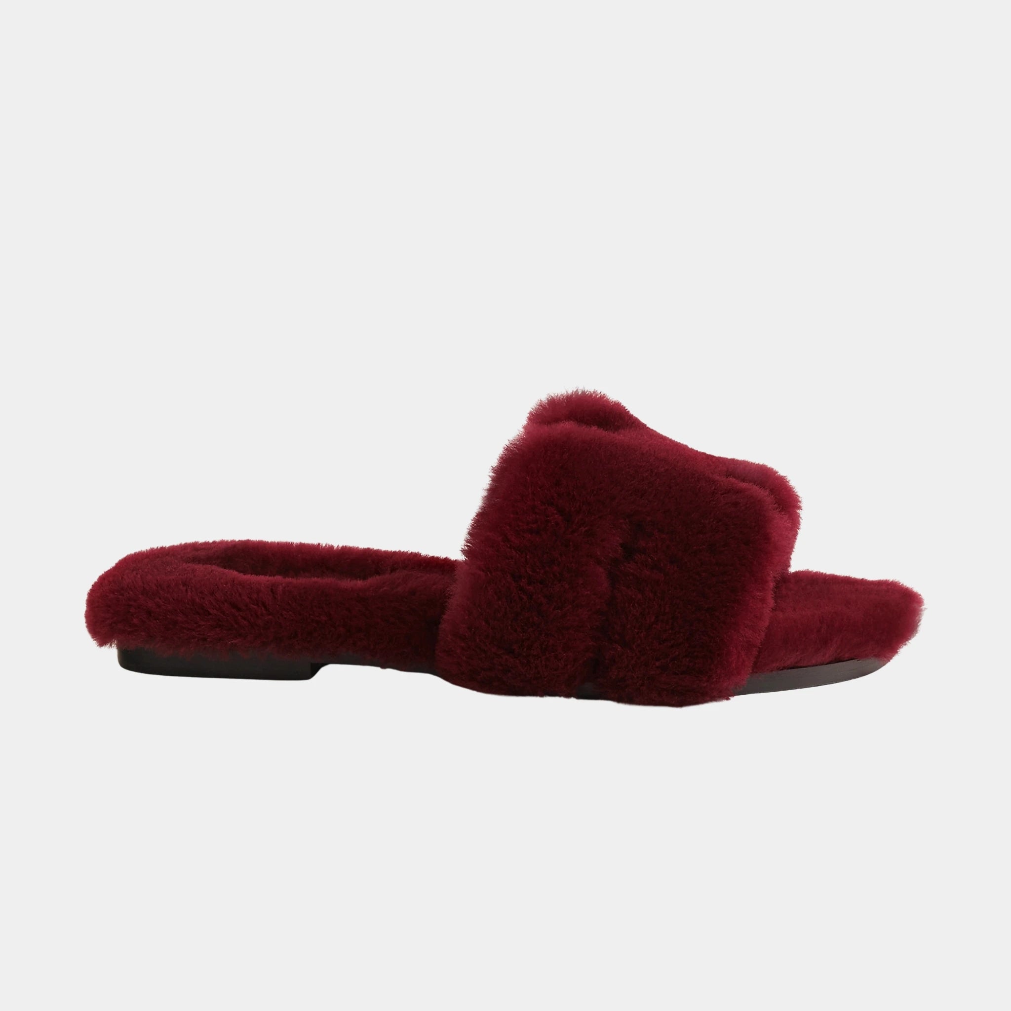 Hermes Oran Sandals in Shearling, Rouge H, Side