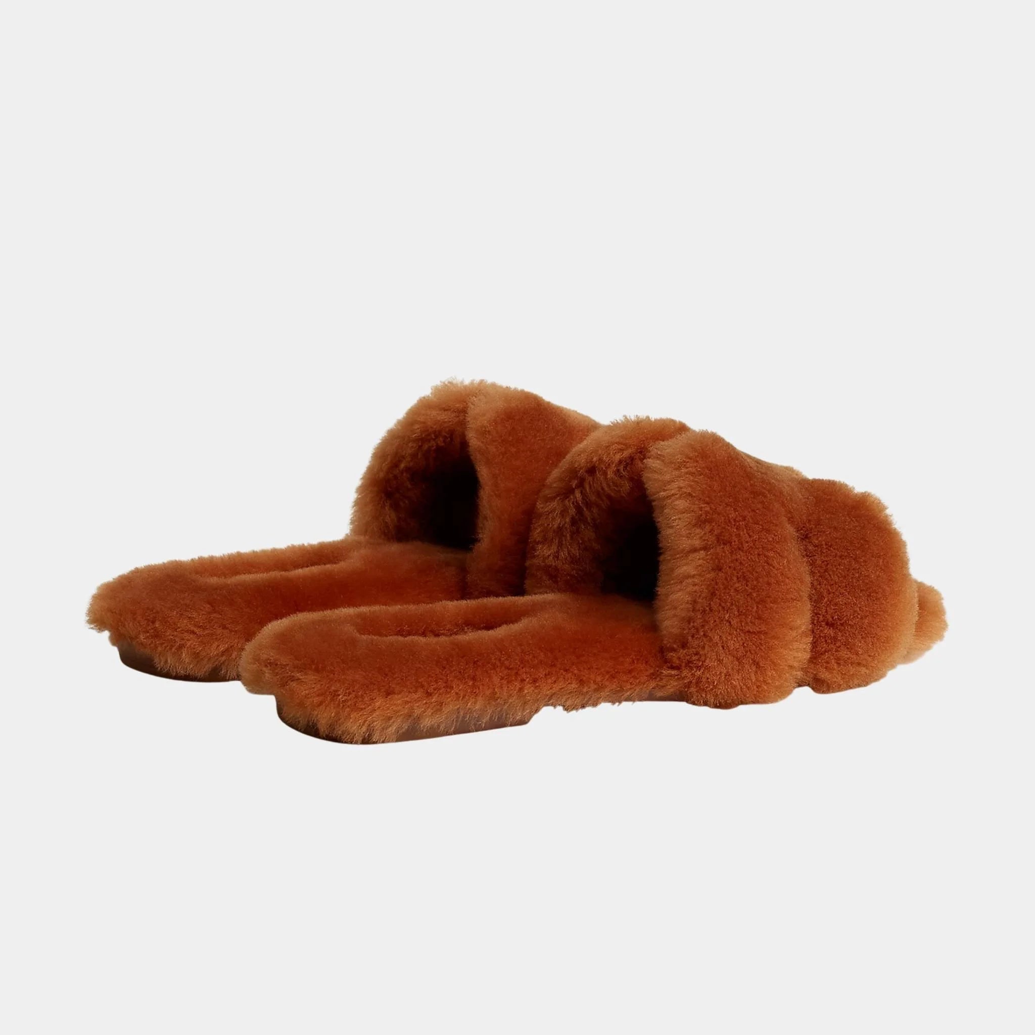 Hermes Oran Sandals in Sheepskin, Naturel, Back