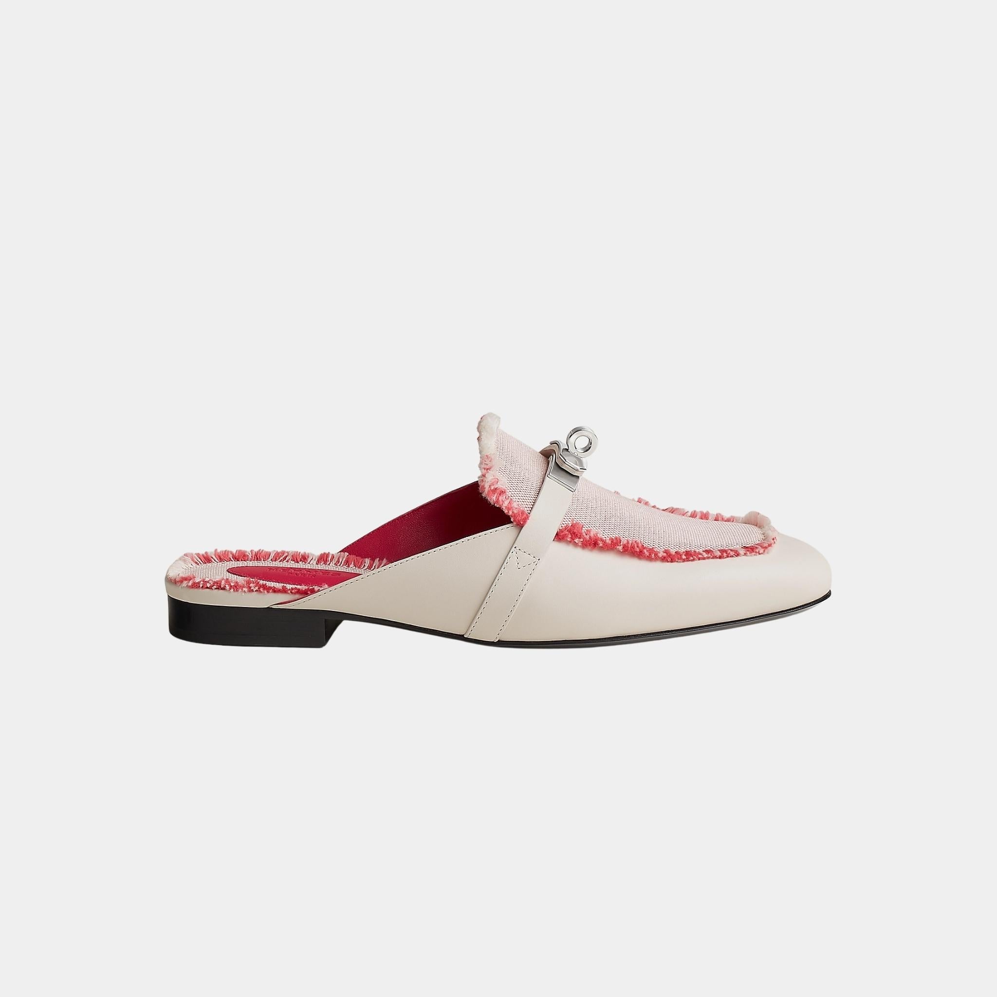 Hermes Oz Mule Calfskin and Fringed H Canvas, Side