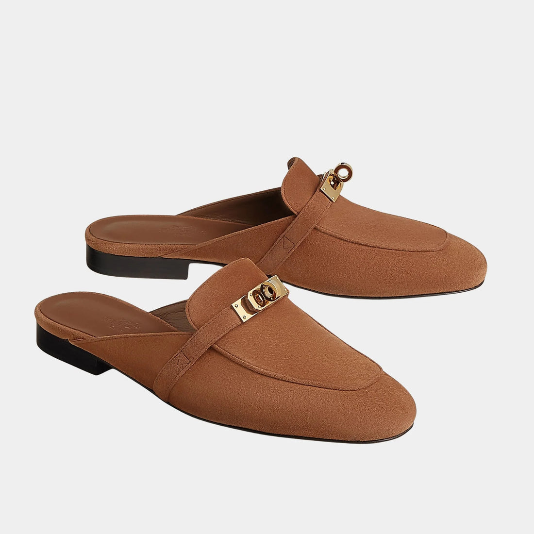 Hermes Oz Mules Goatskin Suede PHBW, Brun Amourette, Front