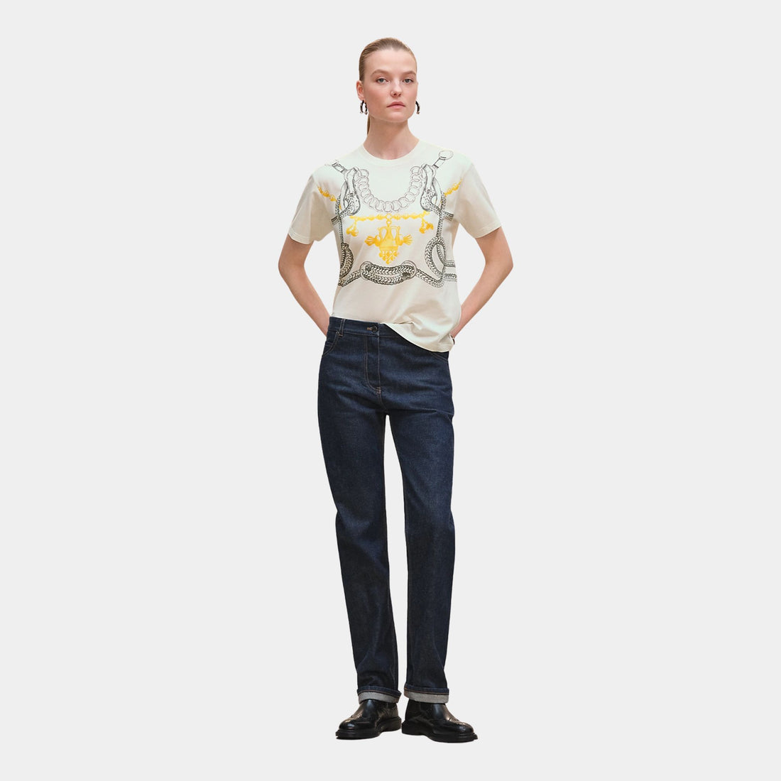 Hermes Palefroi Remix Printed Maxi T-shirt, Blanc, Front