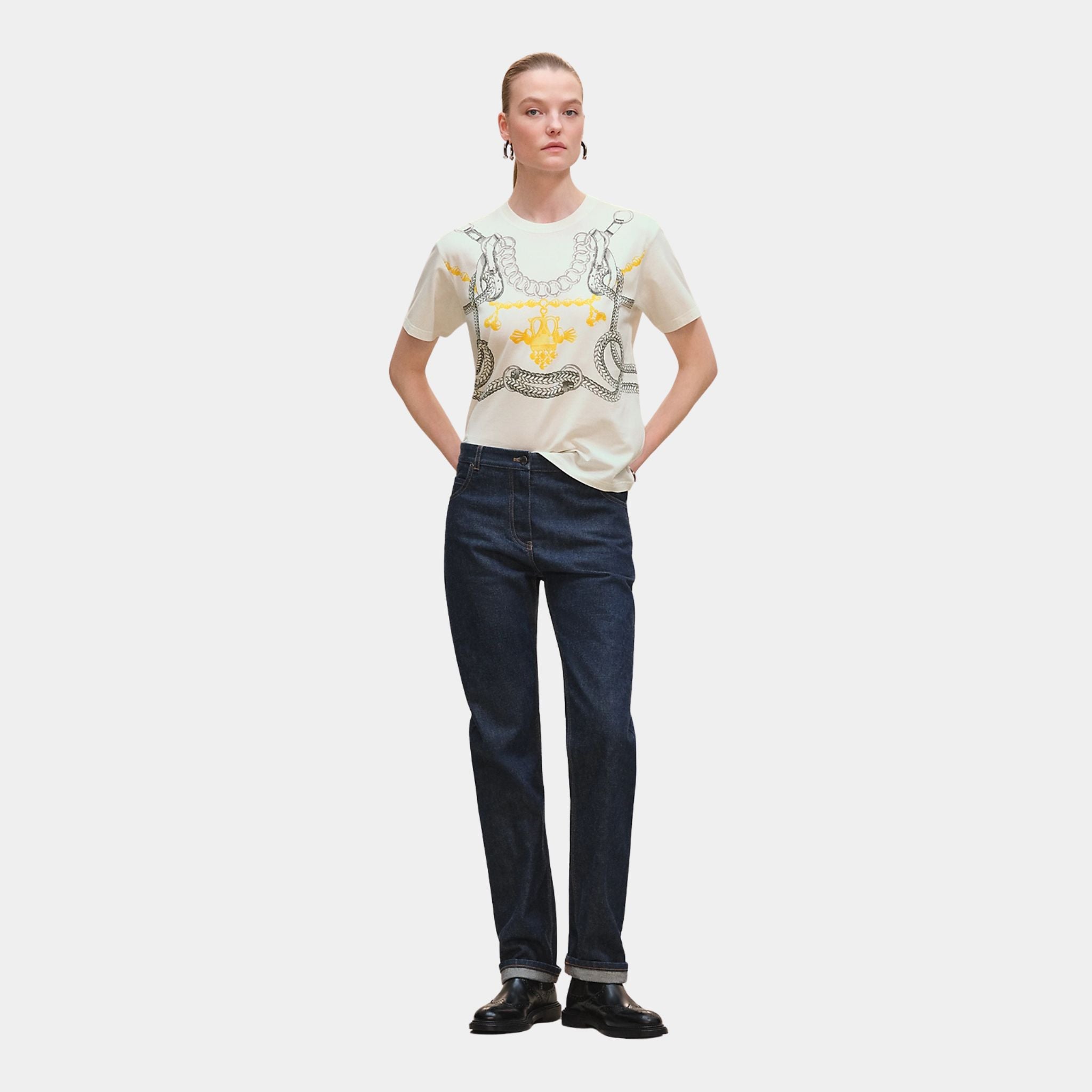 Hermes Palefroi Remix Printed Maxi T-shirt, Blanc, Front