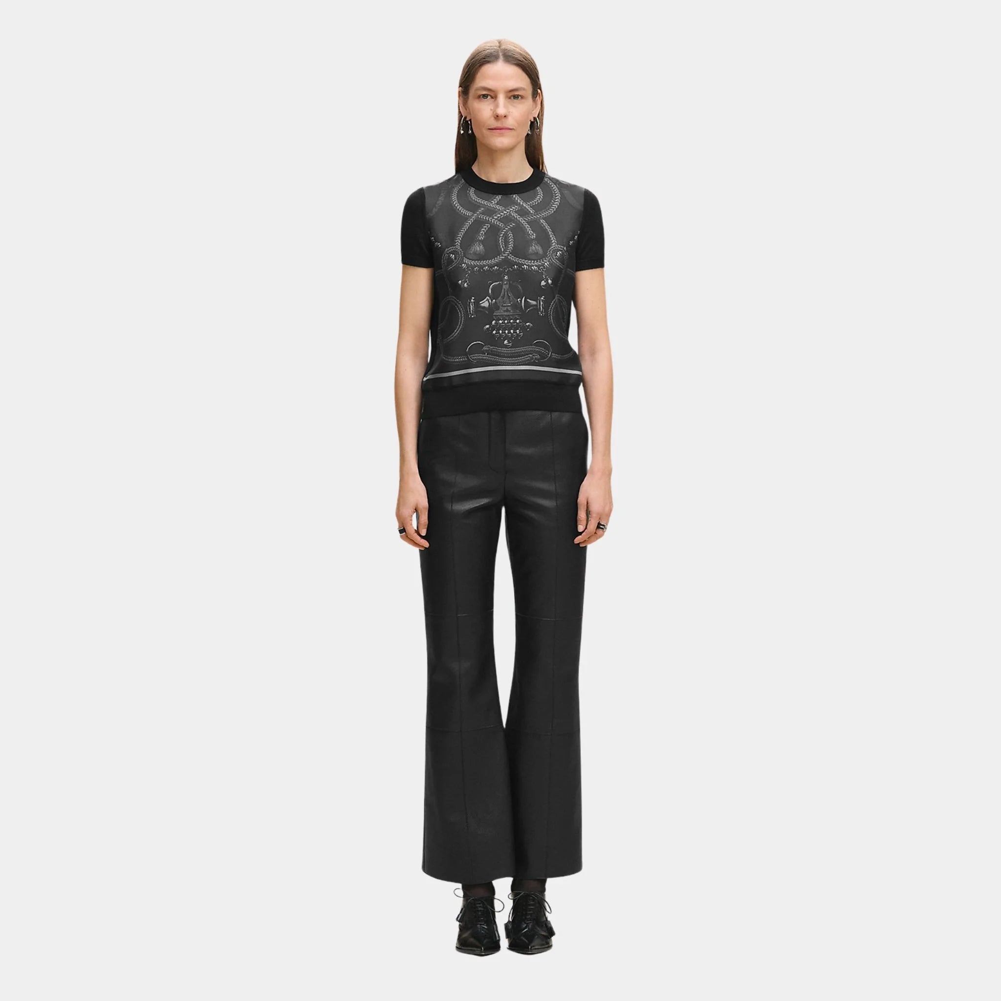 Hermes Palefroi Remix Short-sleeve Twillaine Sweater, Gris Charbon, Front