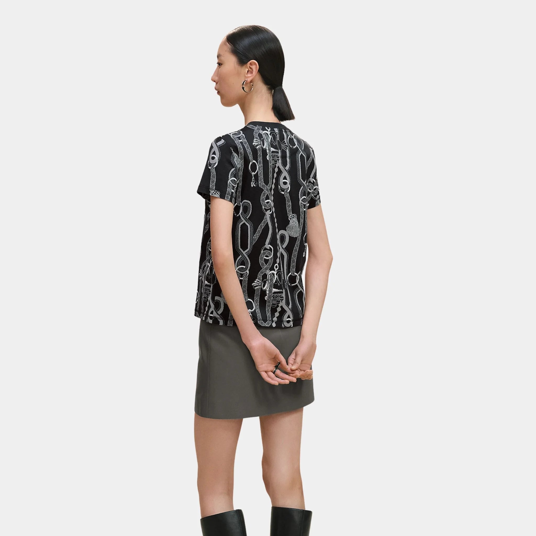 Hermes Palefroi Remix Straight T-shirt, Blanc, Gris Charbon, Back