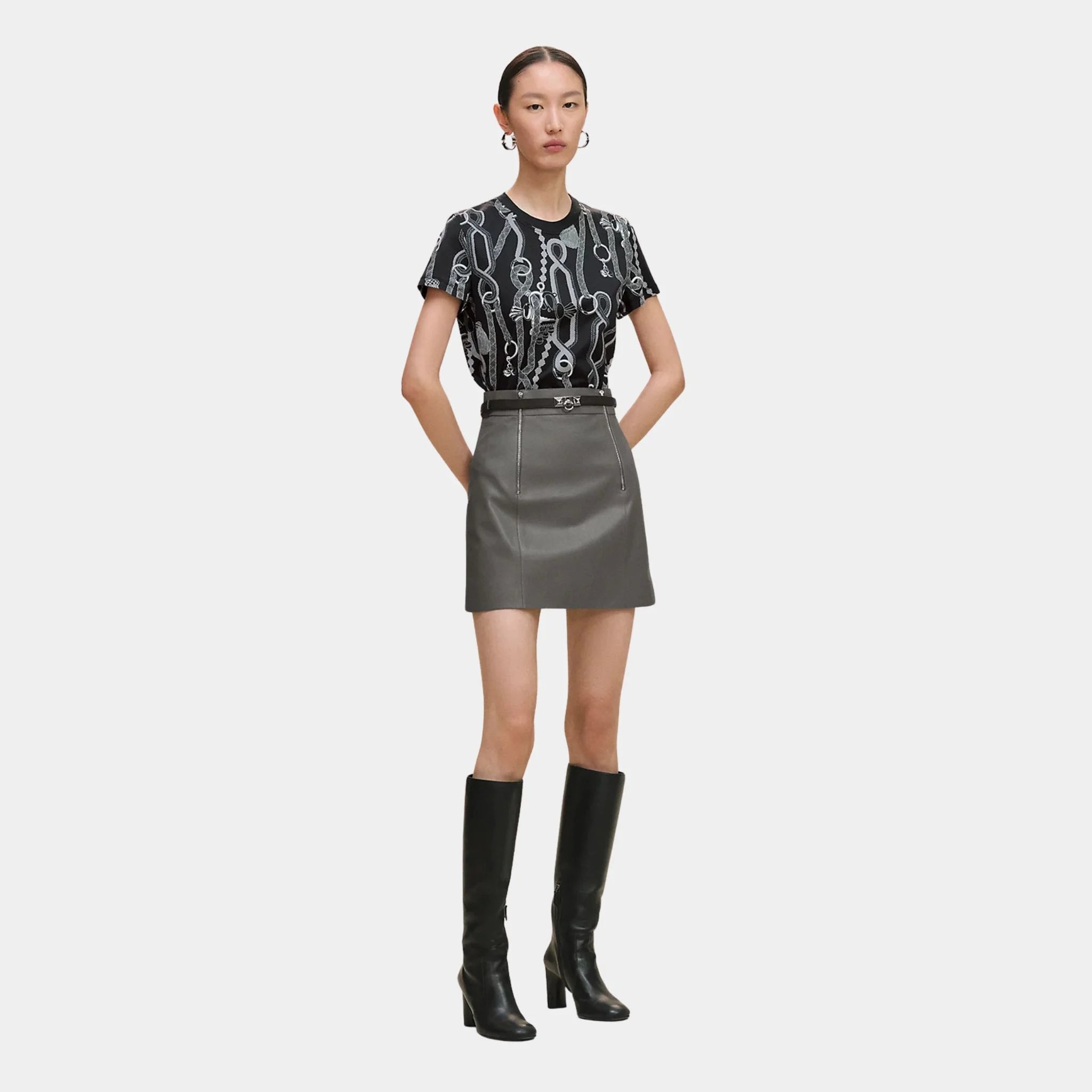 Hermes Palefroi Remix Straight T-shirt, Blanc, Gris Charbon, Front