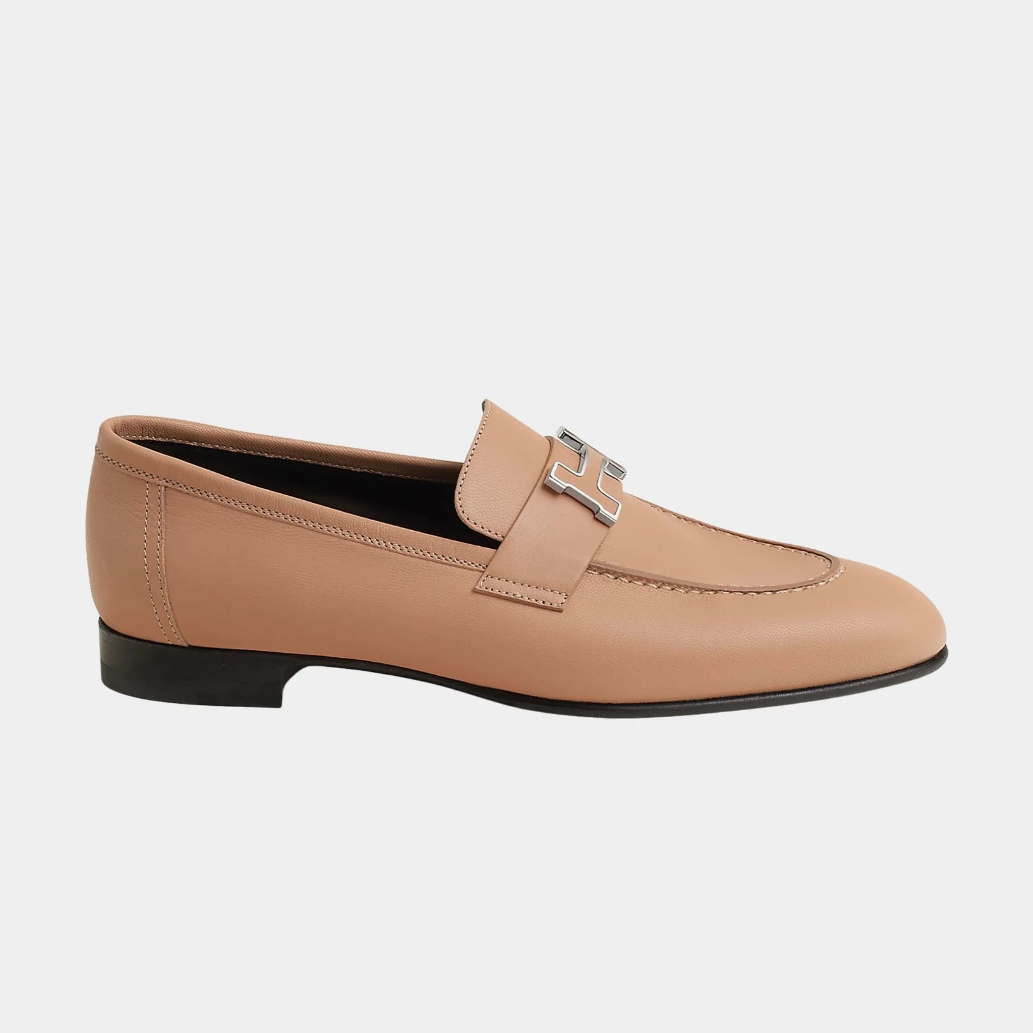 Hermes Paris Loafer Goatskin Paris Buckle Women, Beige Perlino, Side
