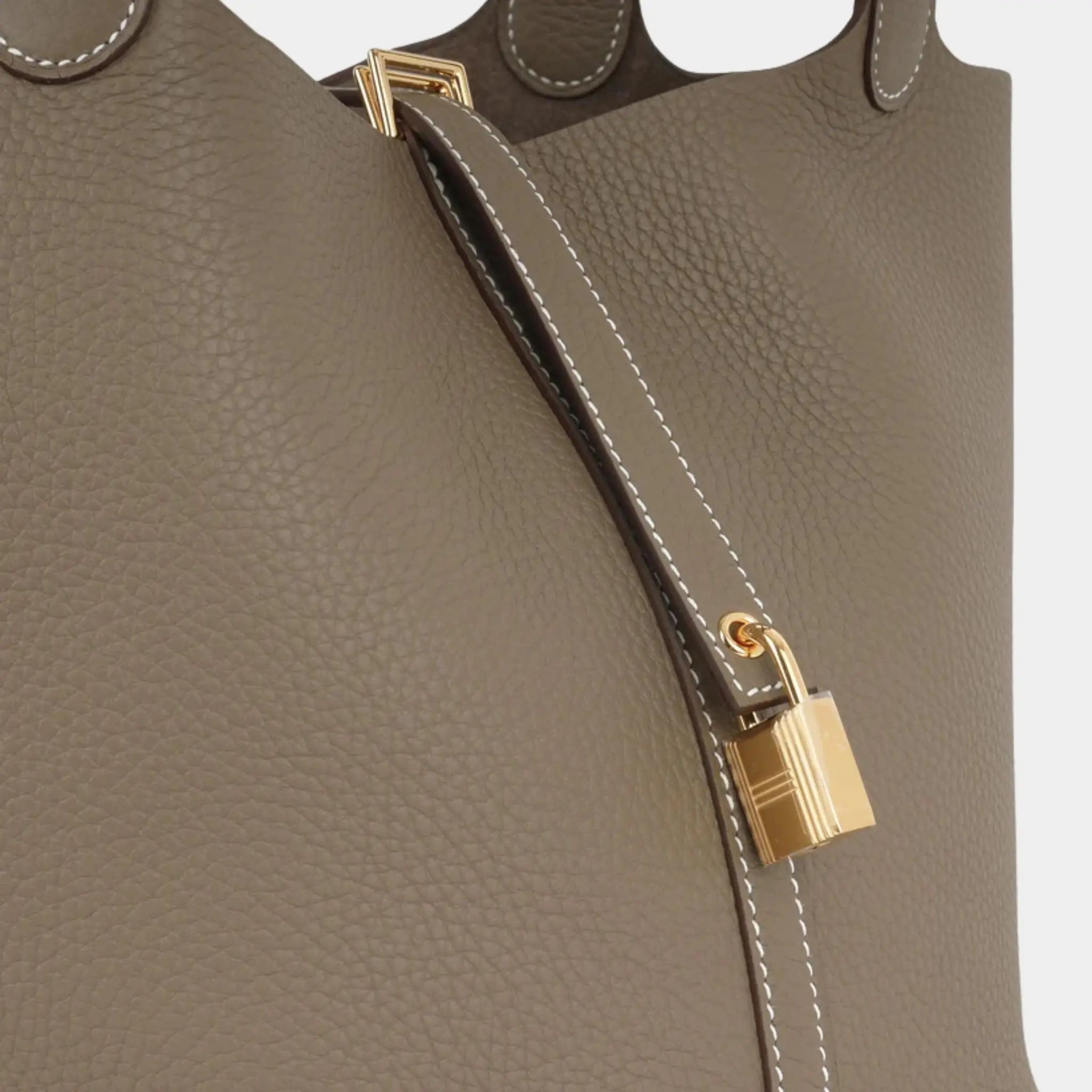 Hermes Picotin 22 Taurillon Clemence Etoupe GHW, Lock