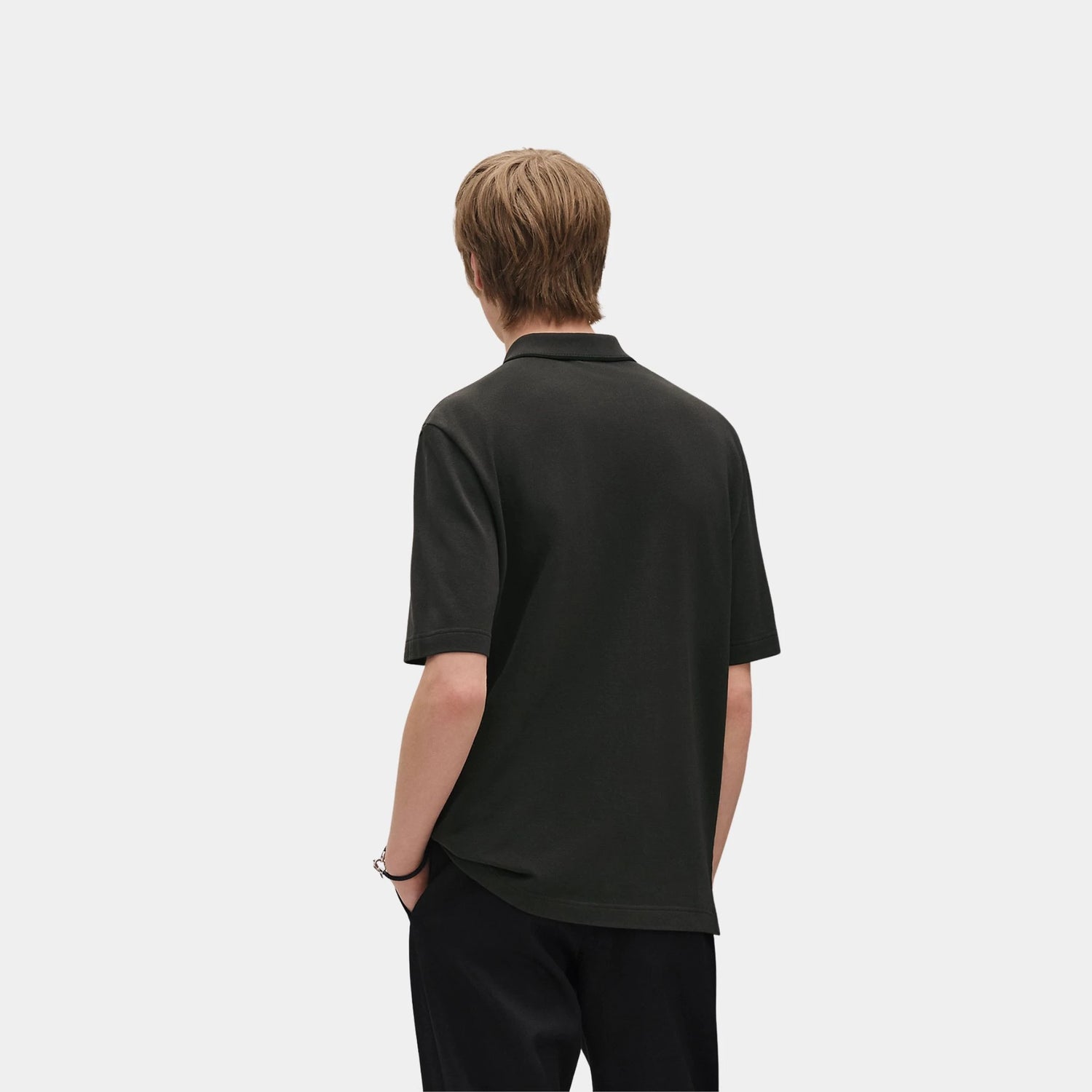 Hermes Piqures sellier Short-sleeve Polo Shirt in Cotton, Vert Chrome, Back