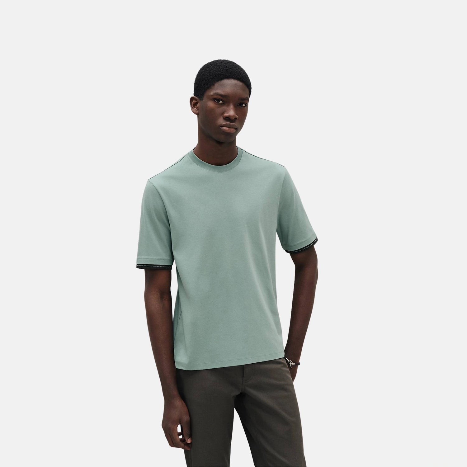 Hermes Piqures Sellier T-Shirt, Celedon, Front