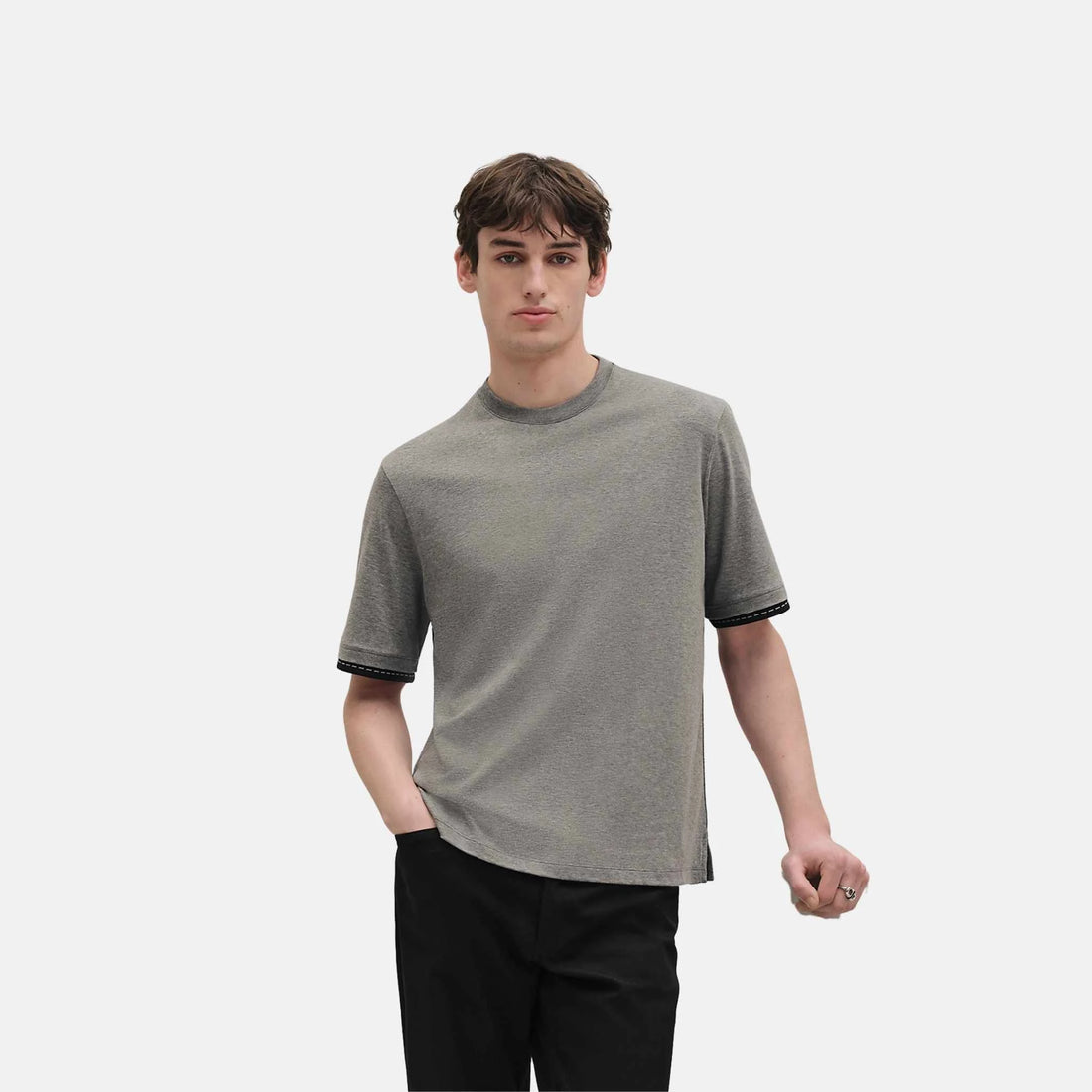 Hermes Piqures Sellier T-Shirt, Gris, Front